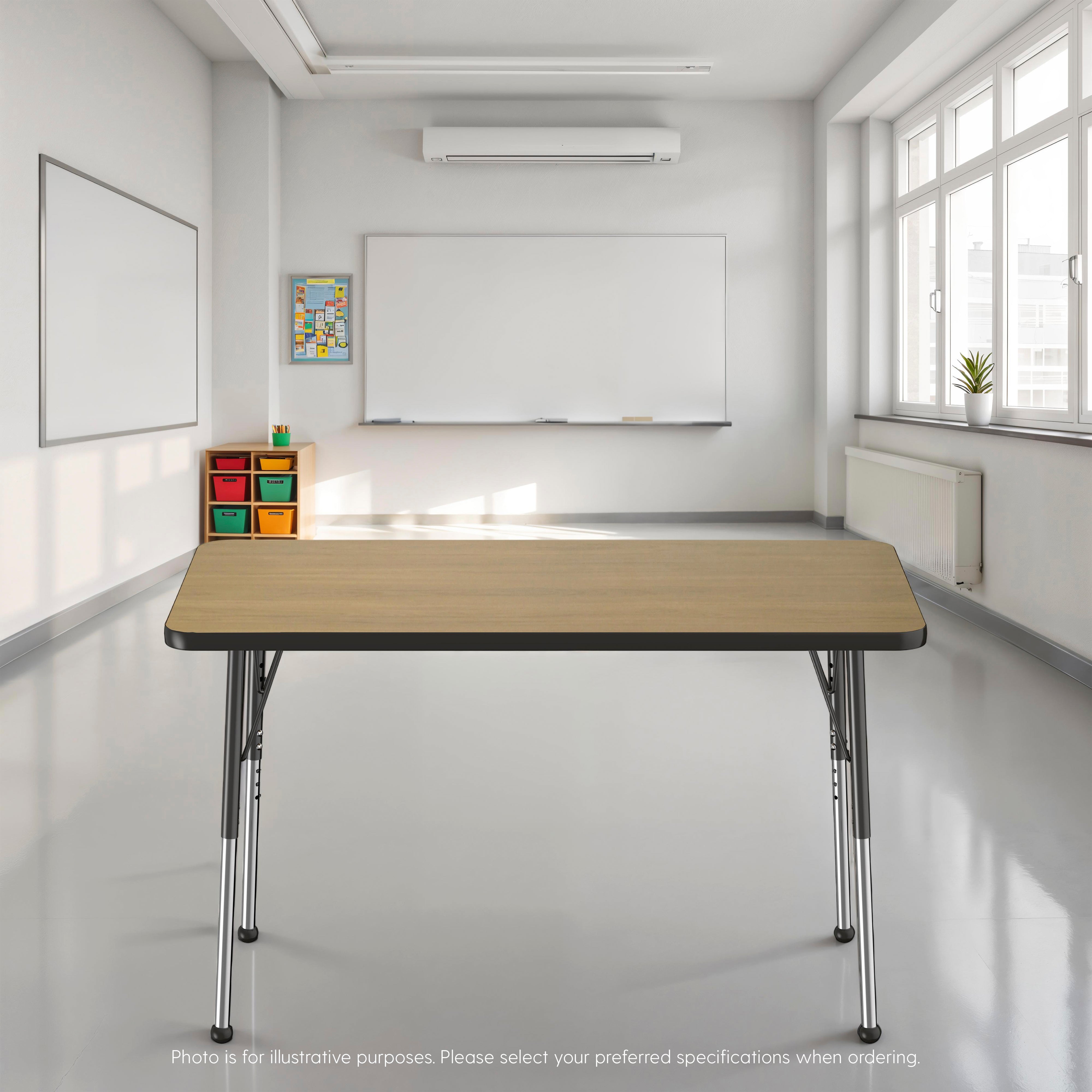 24" x 48" Rectangle T-Molding Activity Table with Adjustable Standard Ball Glide Legs - Pasadena Oak/Black