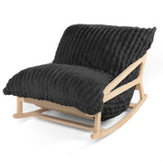 Pillow Saxx Bean Bag Rocking Chair - Elegant Oversized Rocker with Modern Wood Frame, Mondo Fur Black