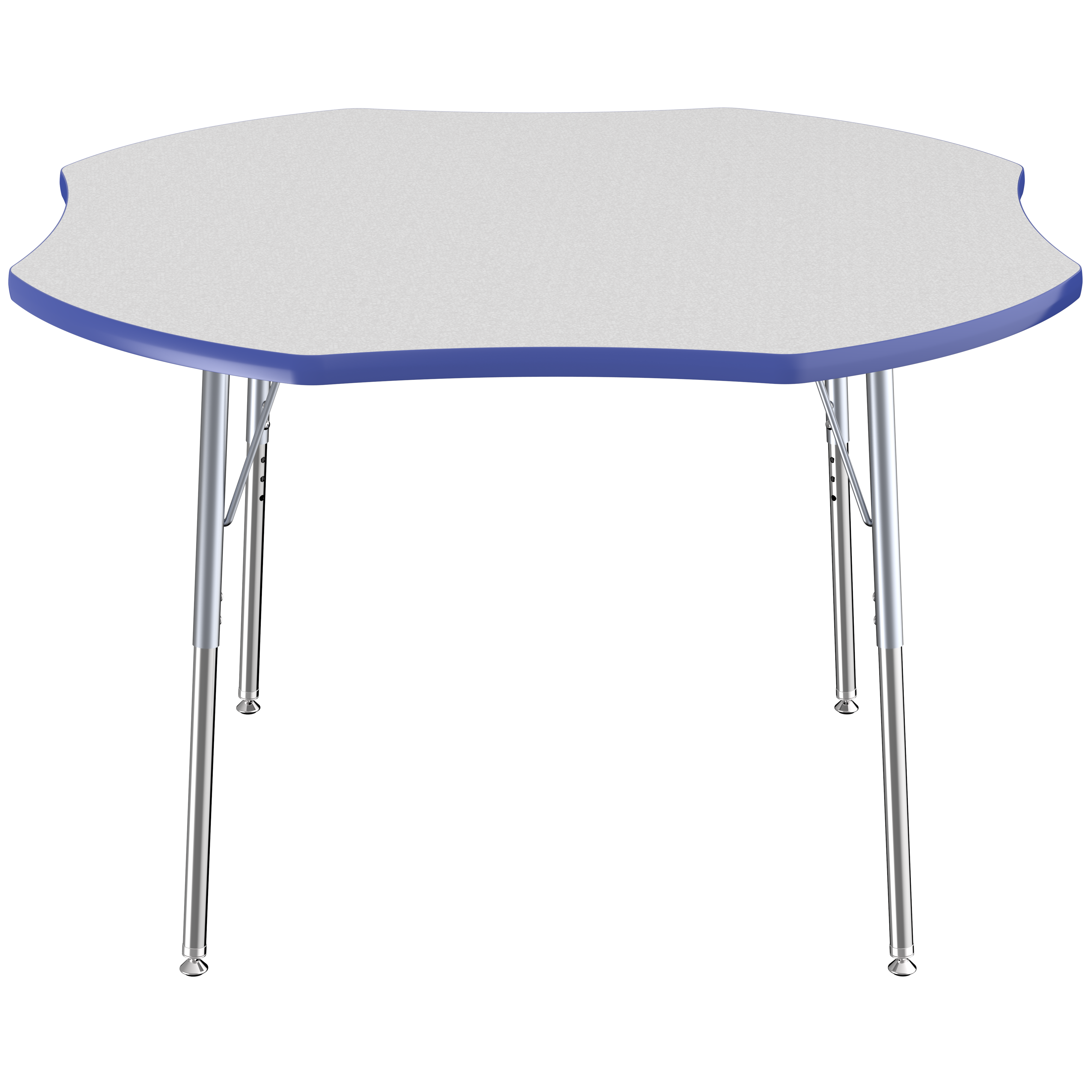 48" x 48" Clover T-Molding Activity Table with Adjustable Standard Swivel Glide Legs - Gray/Blue/Silver