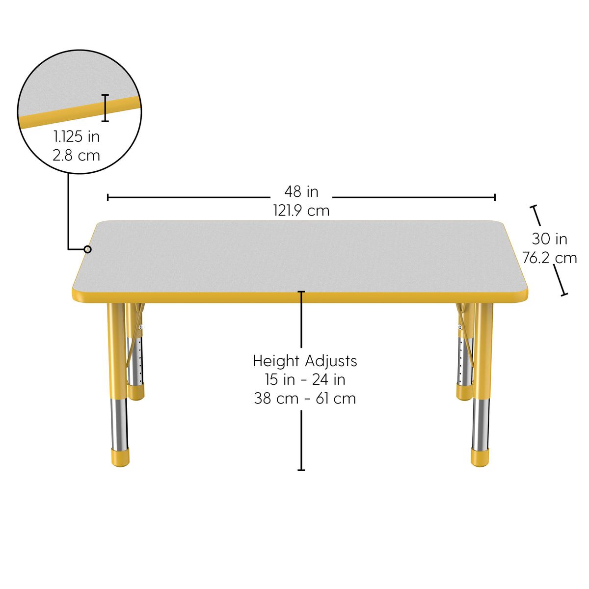 30" x 48" Rectangle T-Molding Activity Table with Adjustable Chunky Legs - Gray/Yellow