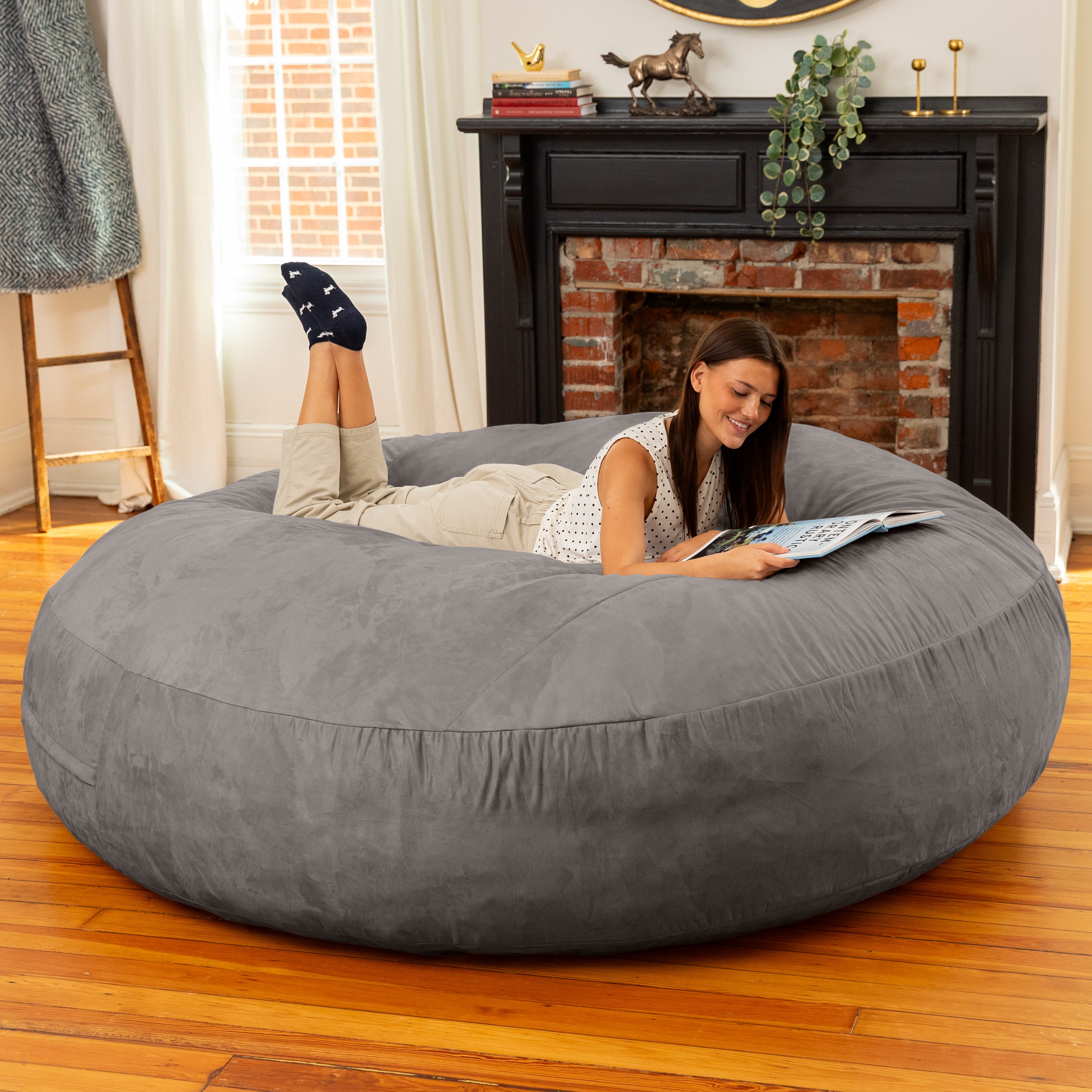 Jaxx 6 Foot Cocoon - 2-in-1 Convertible Bean Bag Bed & Large Bean Bag Chair for Adults, Charcoal