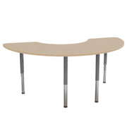 36" x 72" Half Moon La Madera Activity Table with Adjustable Super Legs - Maple Grain/Silver