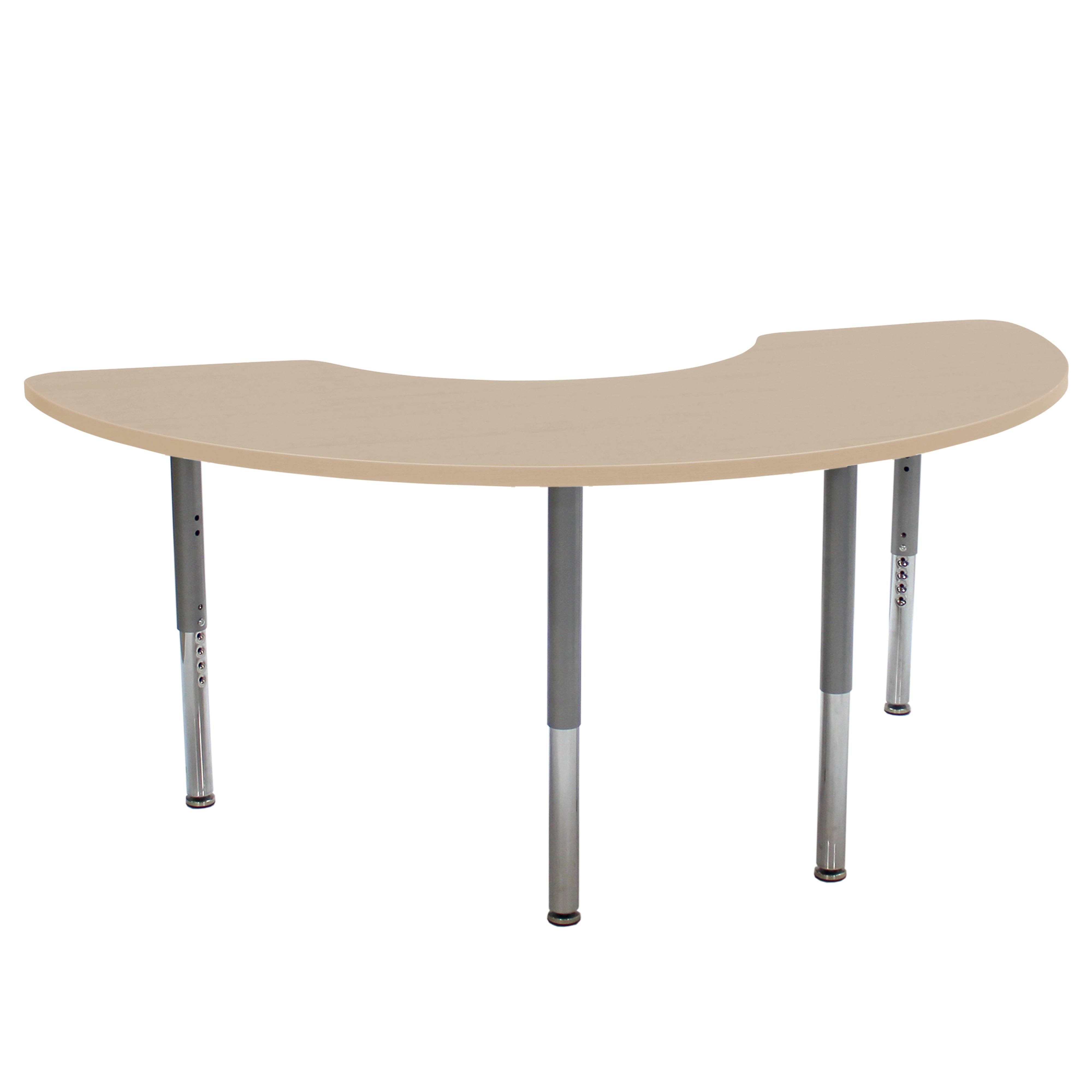 36" x 72" Half Moon La Madera Activity Table with Adjustable Super Legs - Maple Grain/Silver