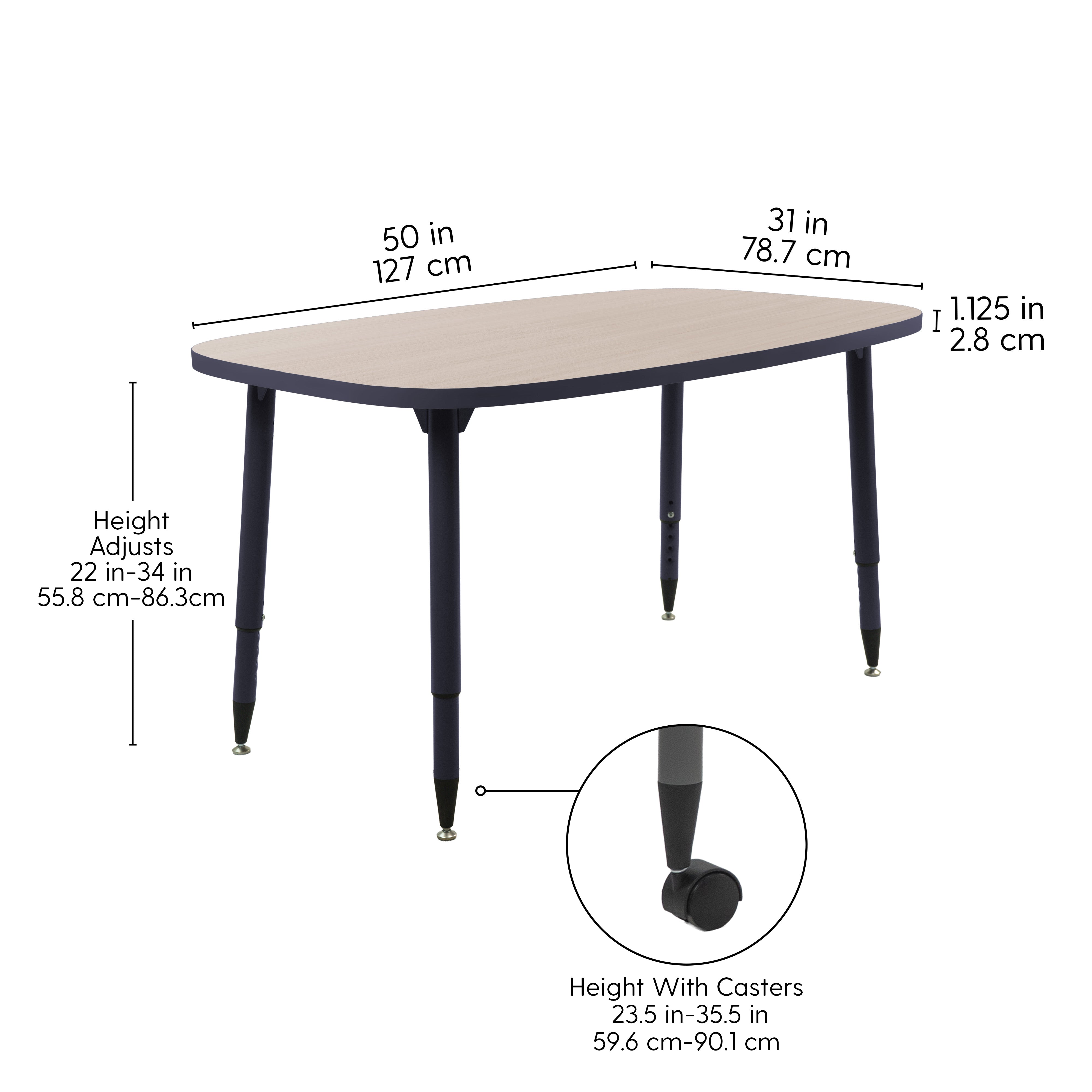 Adapte 31" x 50" Rounded Rectangle Thermofused Activity Table with Adjustable Tapered Legs - Asian Sand/Navy