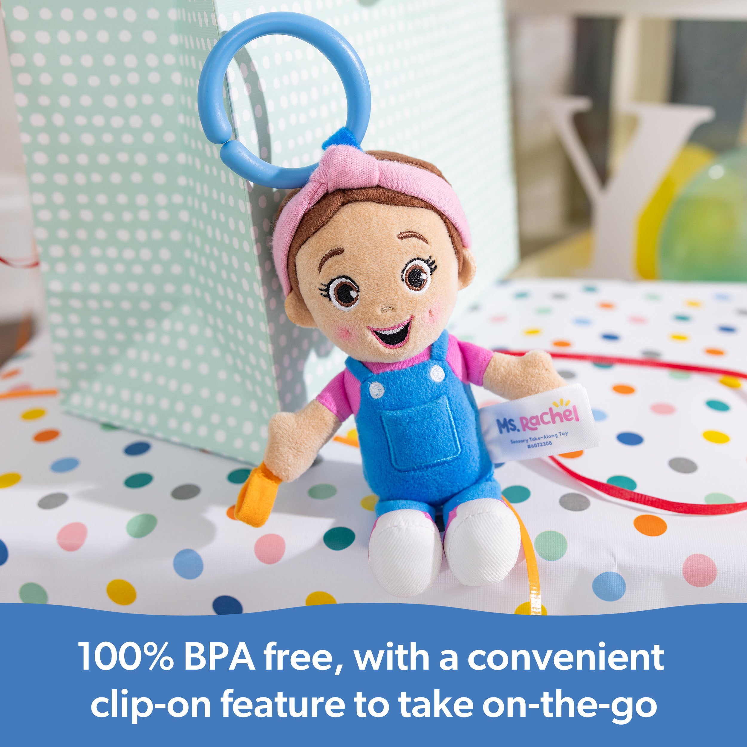 Ms. Rachel Official Sensory Take-Along Toy, Baby Swing & Baby Stroller Teething Toys with Rattle & Clip, Toddler Toys for Girls & Boys for Ages 0-1+