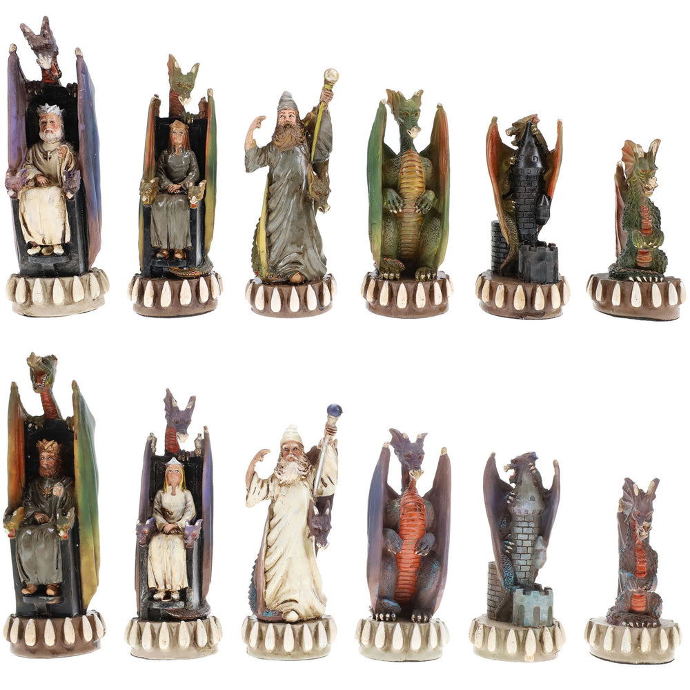 Hand Painted Dragon Themed Chess Pieces with 4.7 in. King