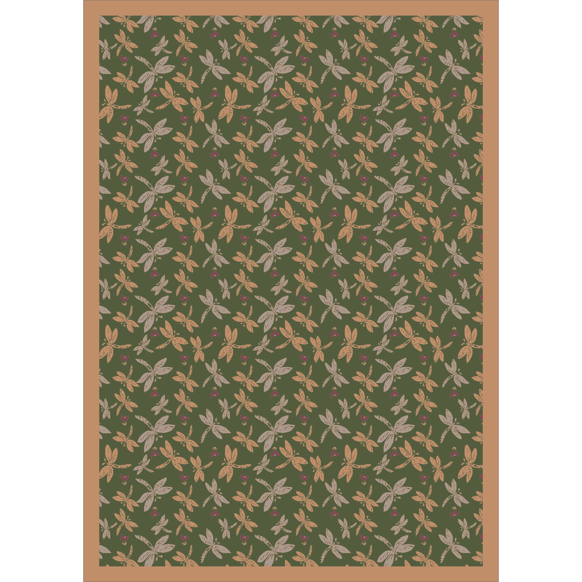 Dragonflies 5'4" x 7'8" area rug in color Green