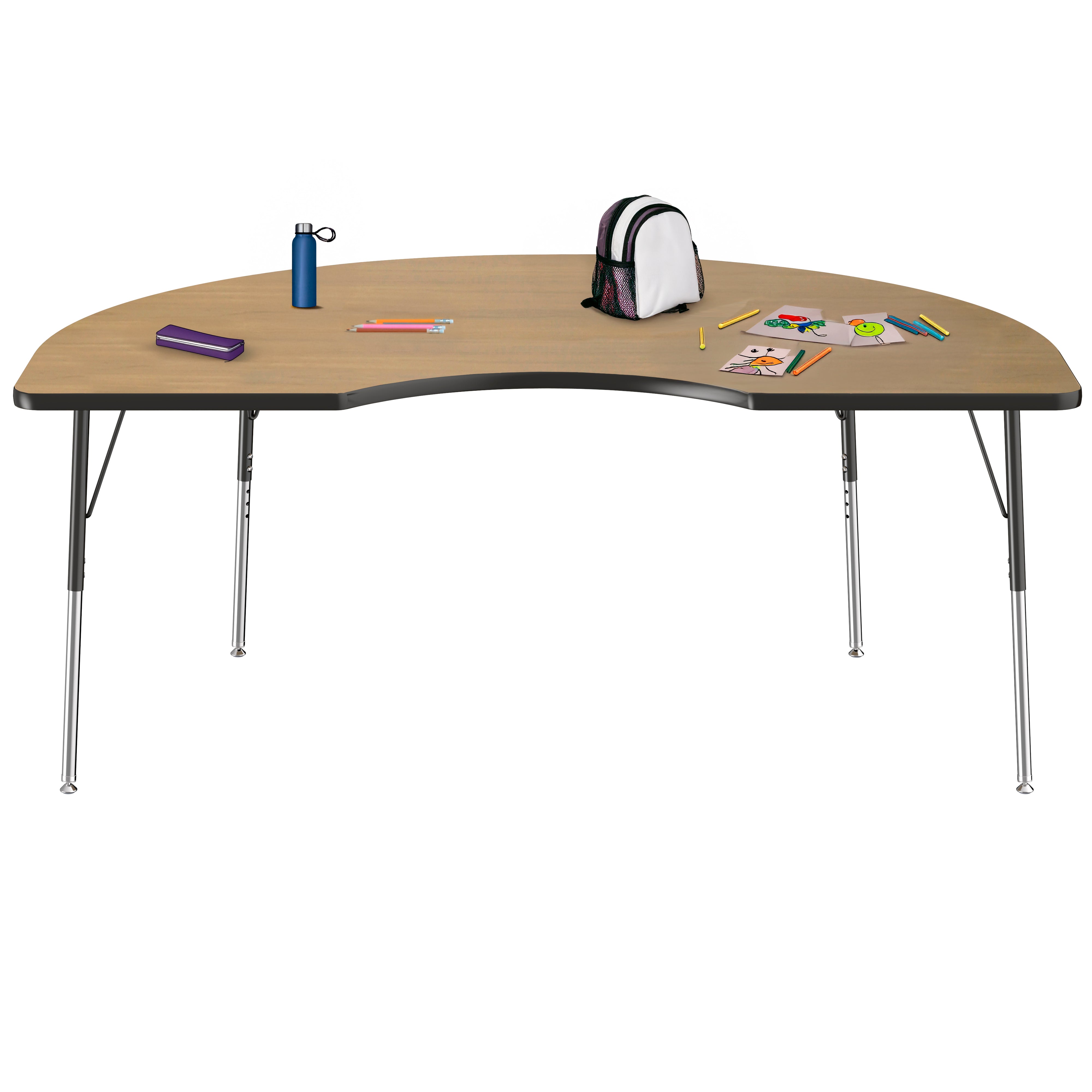 48" x 72" Kidney T-Molding Activity Table with Adjustable Standard Swivel Glide Legs - Pasadena Oak/Black