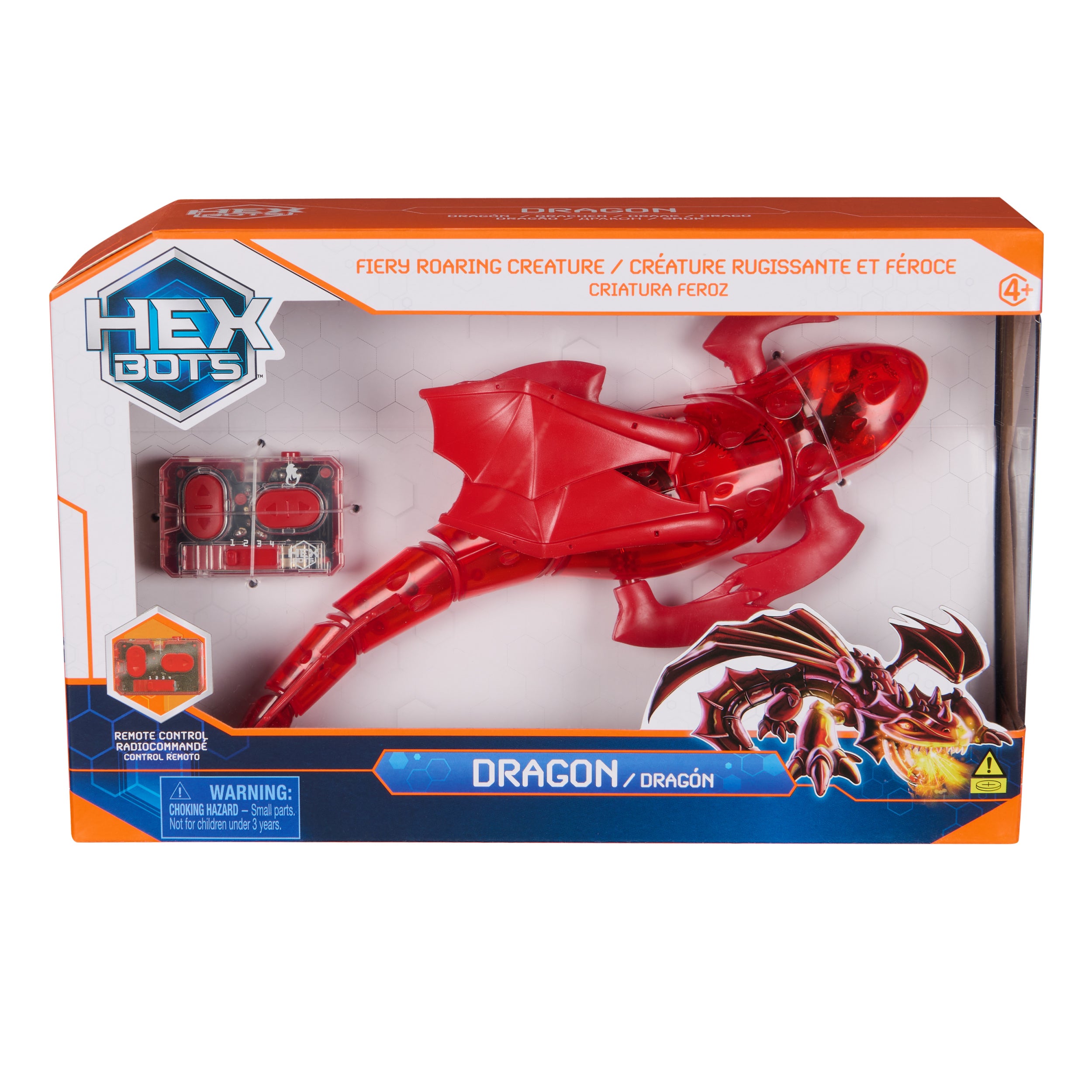 HEX BOTS Remote Control Dragon, Rechargeable Robot Dragon Toys for Kids, Adjustable Robotic Dragon Figure Toys for Boys & Girls Ages 4 & Up, Red