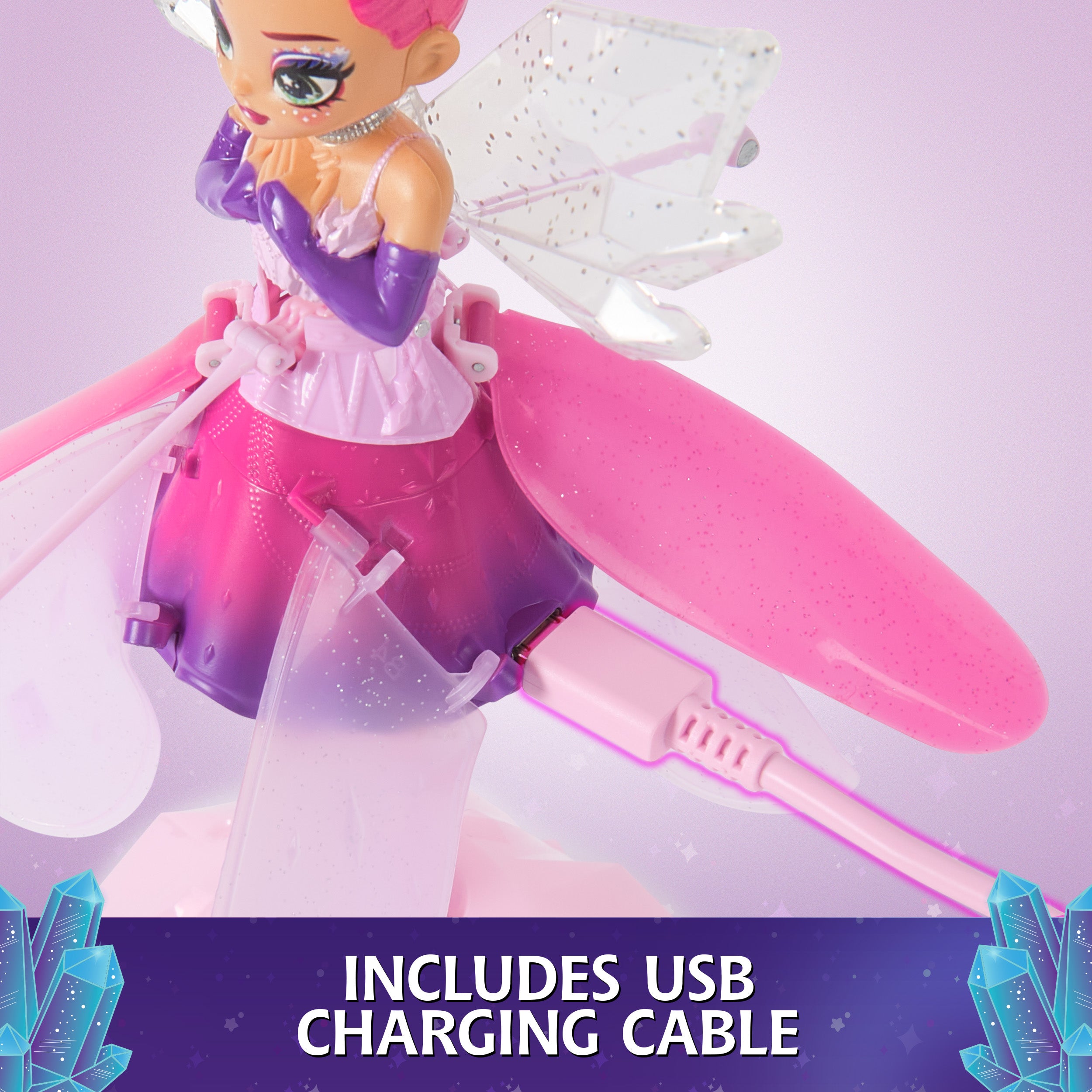 Crystal Flyers, Magical Flying Doll with Crystal Wings, Interactive Kids Toys for Ages 5 and up