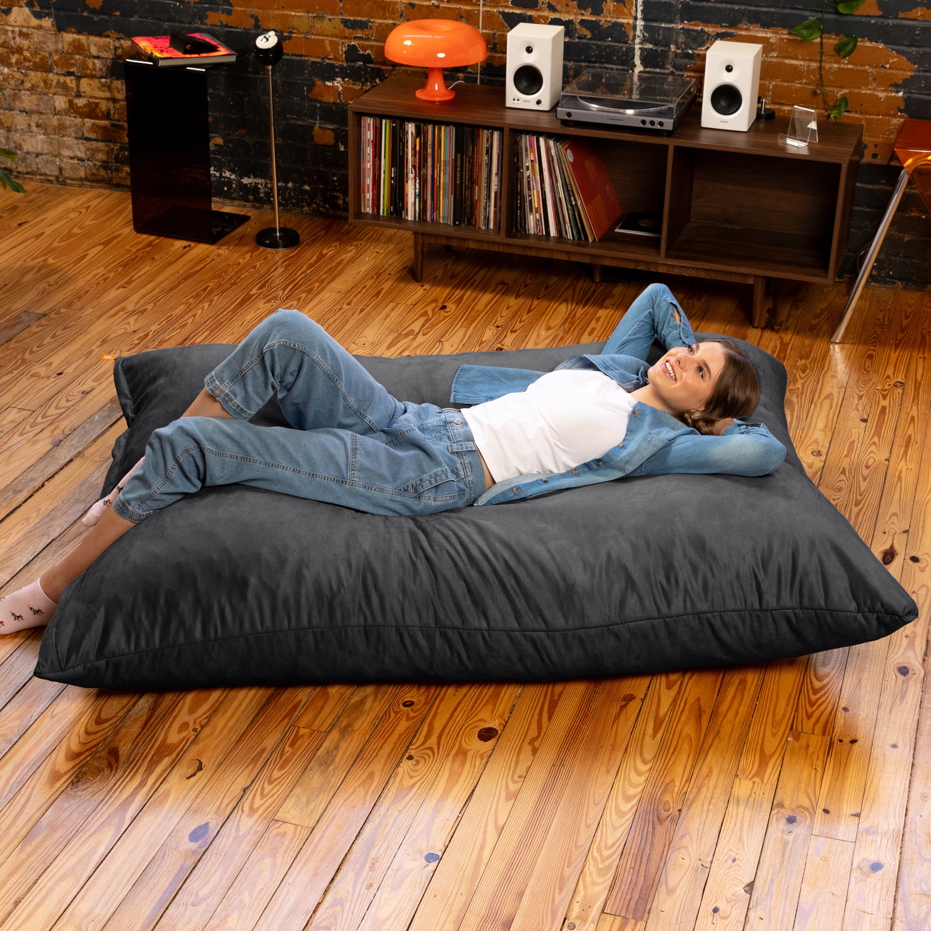 Jaxx Pillow Saxx 5.5-Foot - Huge Bean Bag Floor Pillow and Lounger, Black
