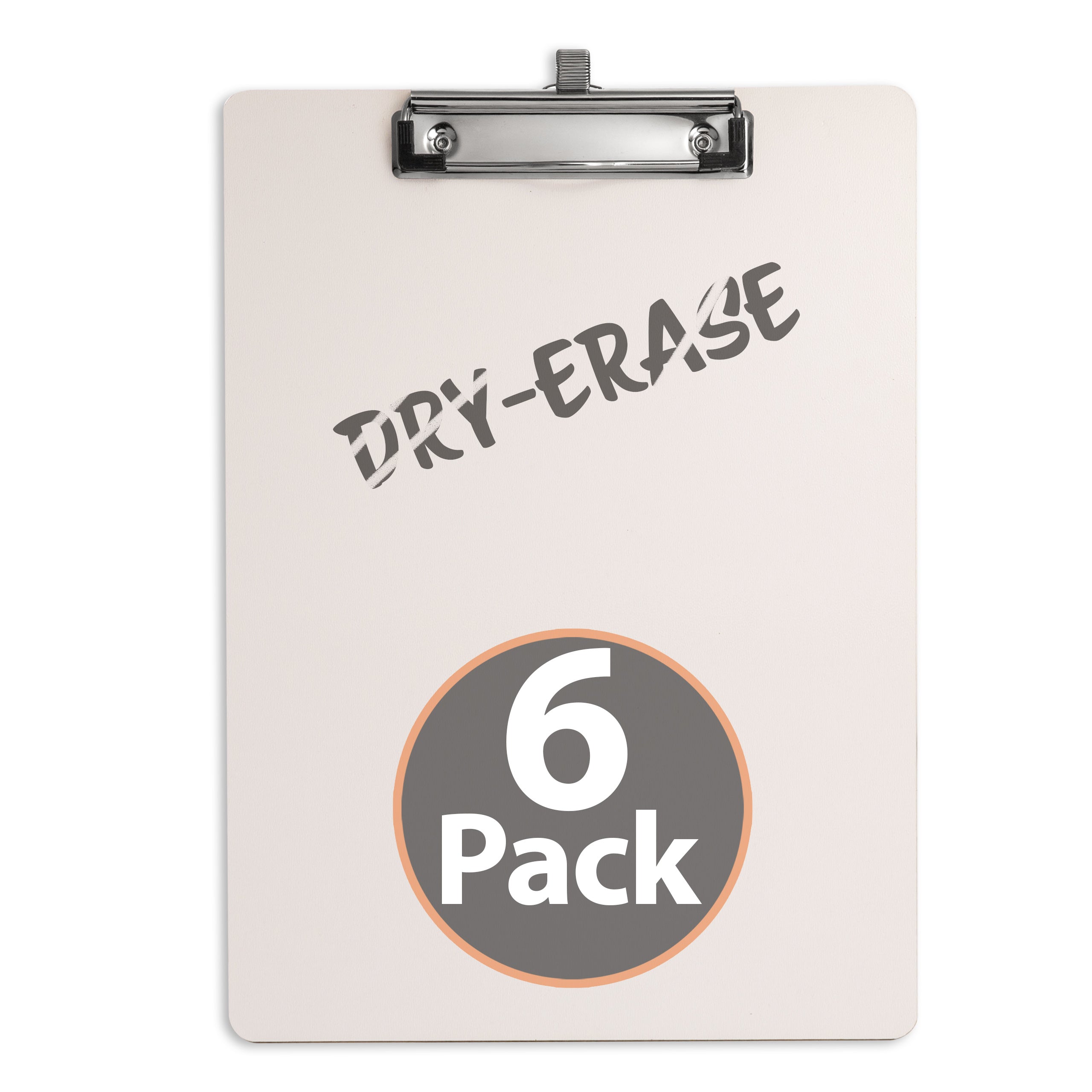 Dry Erase Clipboard, Top Clip, 6pk