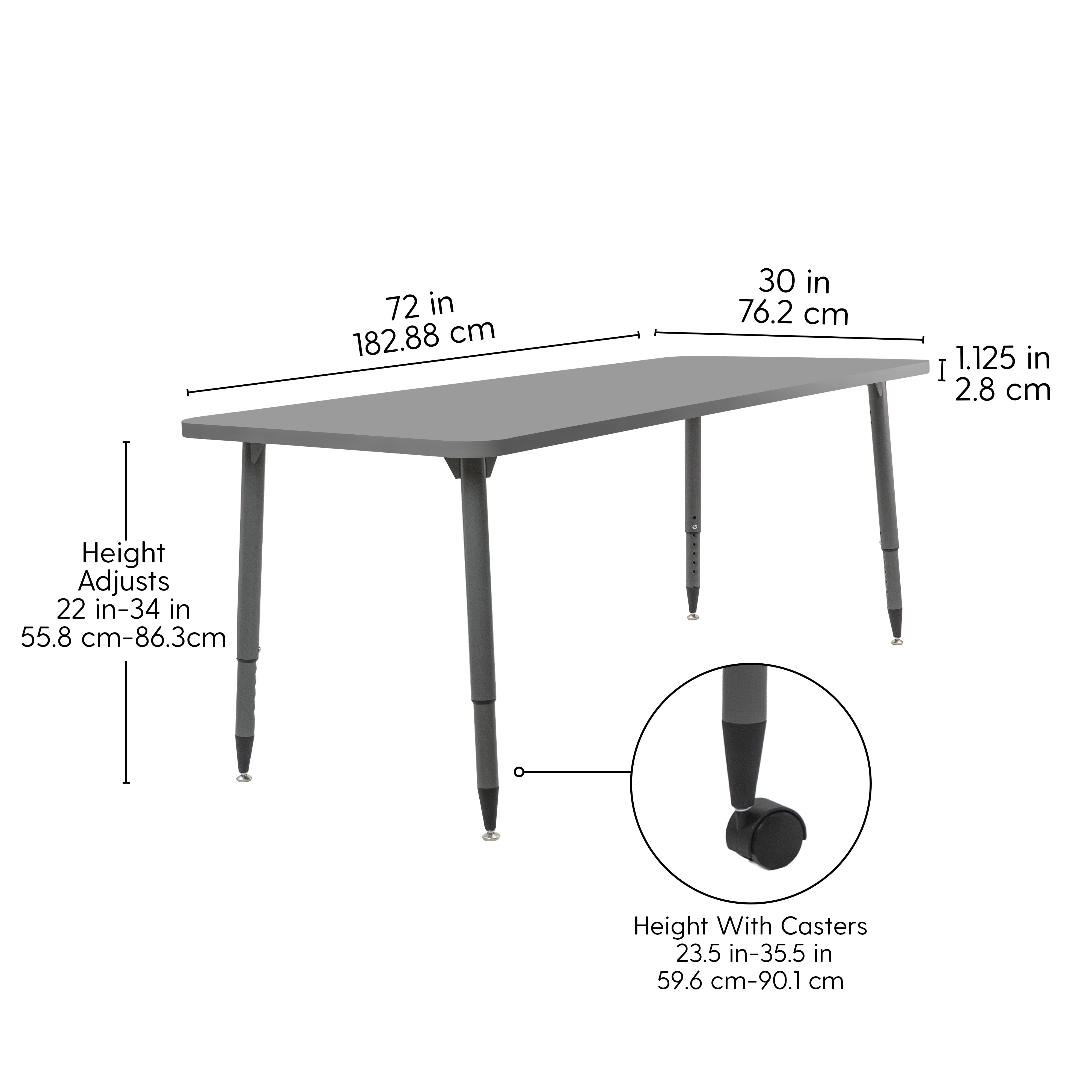 Adapte 30" x 72" Rectangle Activity Table with Adjustable Tapered Legs - North Sea/North Sea