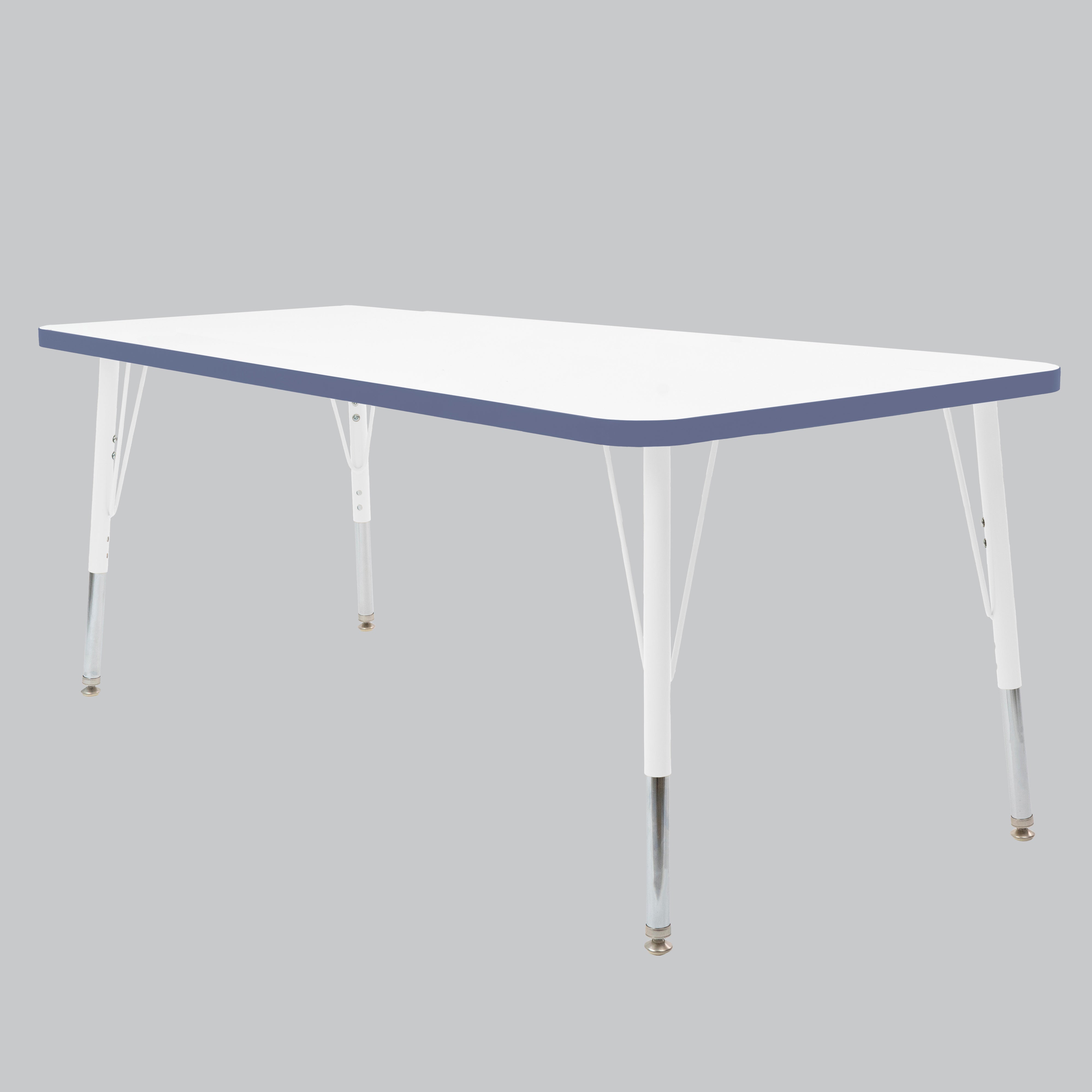30" x 72" Rectangle Thermofused Activity Table with Adjustable Standard Swivel Glide Legs - White/Navy/White