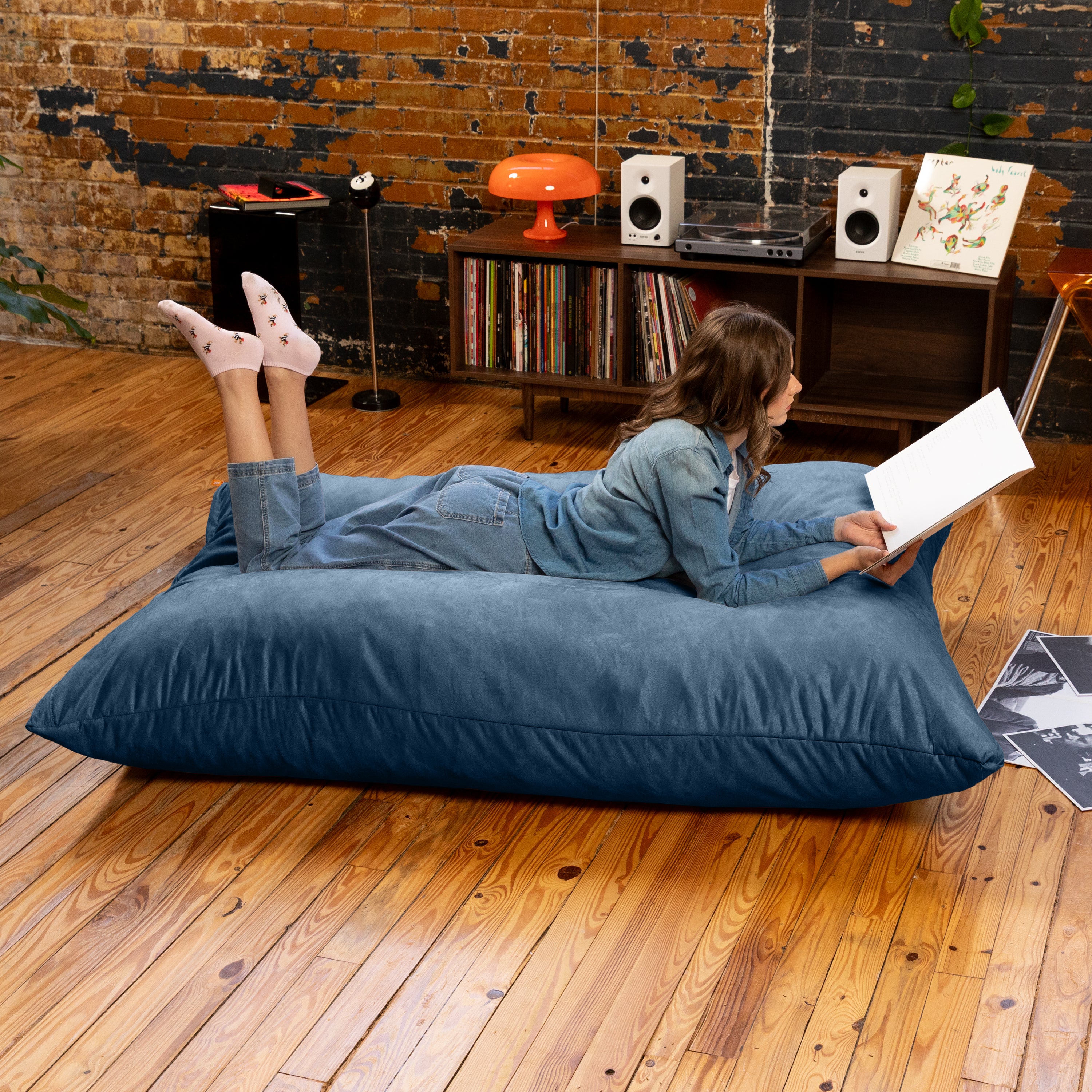 Jaxx Pillow Saxx 5.5-Foot - Huge Bean Bag Floor Pillow and Lounger, Navy