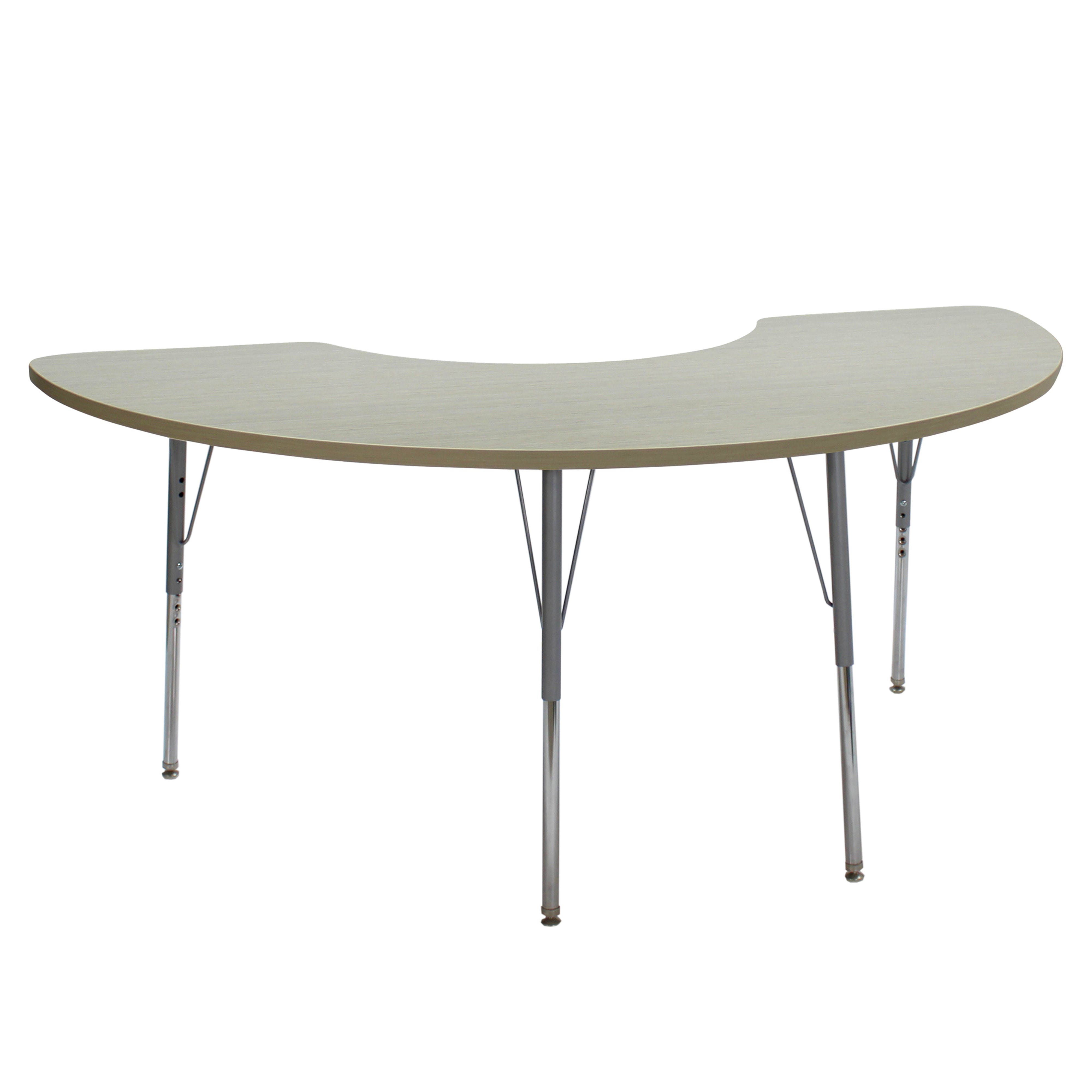 36" x 72" Half Moon La Madera Activity Table with Standard Legs - Asian Sand/Silver