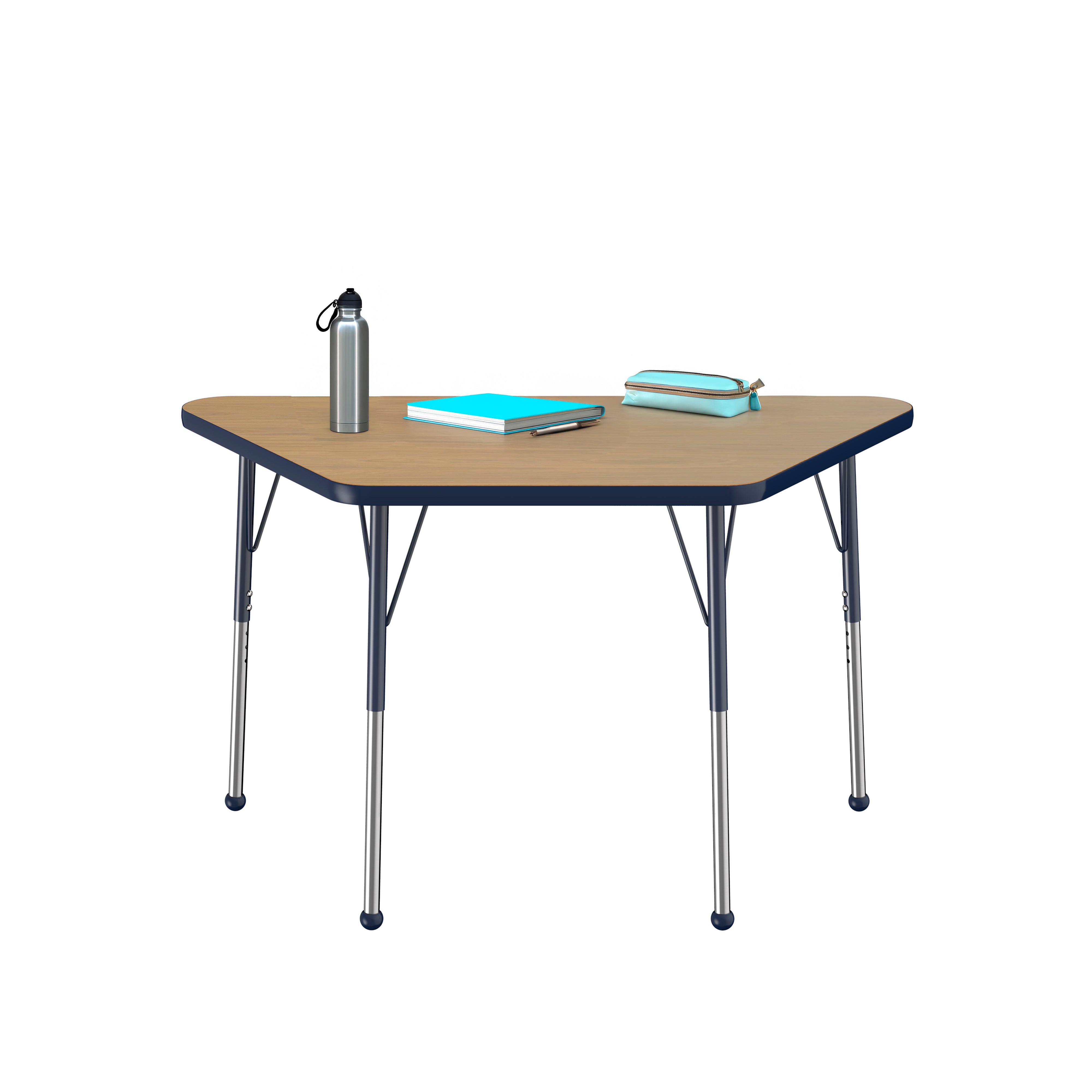 24" x 48" Trapezoid T-Molding Activity Table with Adjustable Standard Ball Glide Legs - Pasadena Oak/Navy