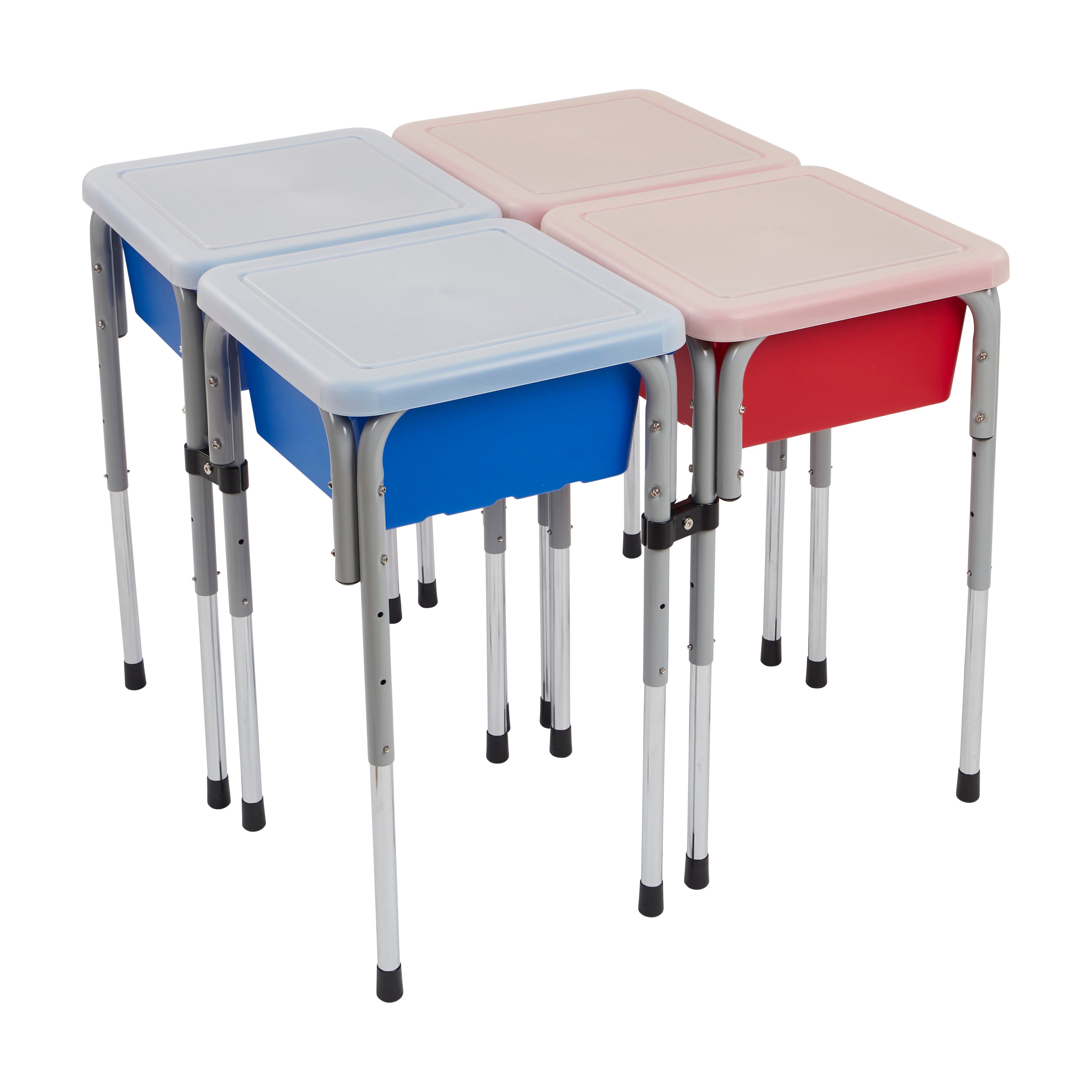 4 Station Square Sand and Water Table with Lids - Blue/Red