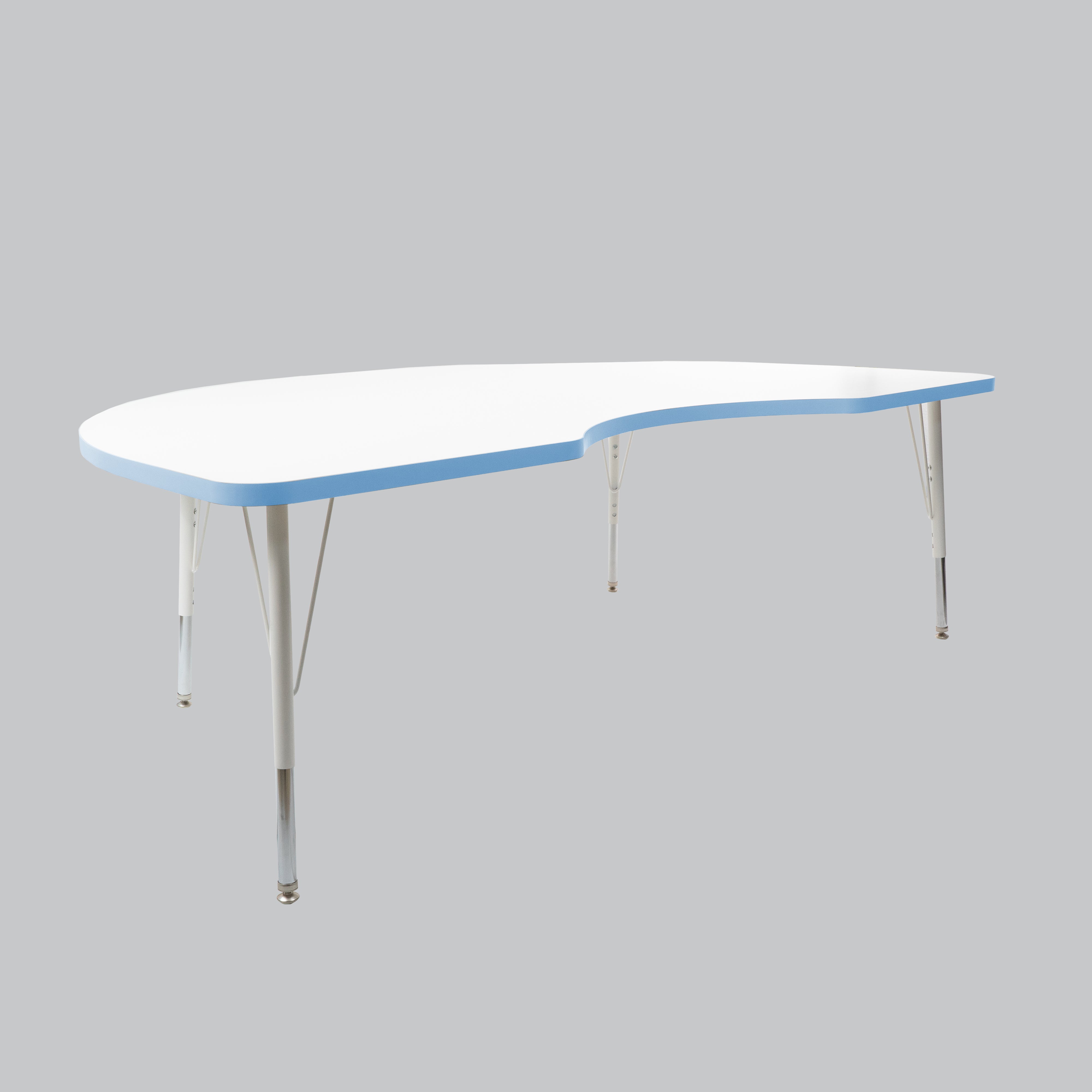 48" x 72" Kidney Thermofused Activity Table with Adjustable Standard Swivel Glide Legs - White/Powder Blue/White