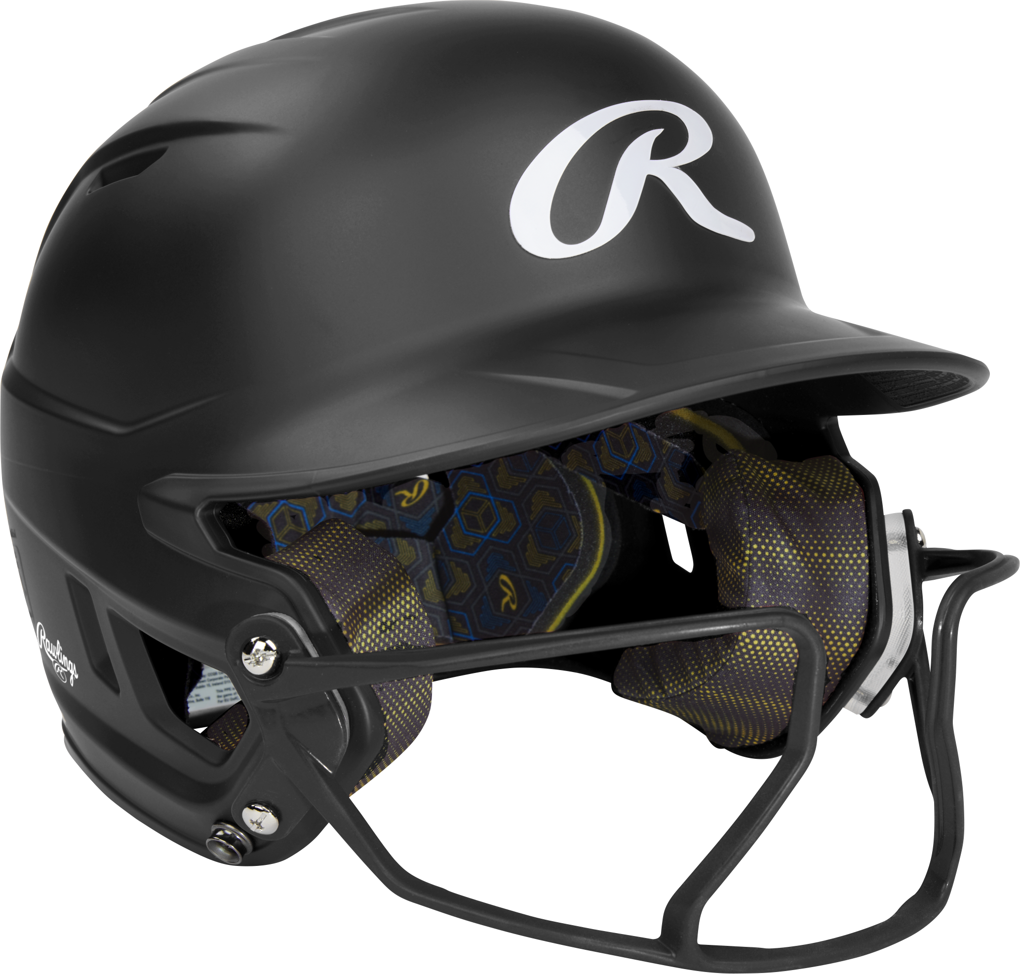 Rawlings Mach Hi-Viz Senior Matte Batting Helmet With Hi-Viz Face Guard - Black