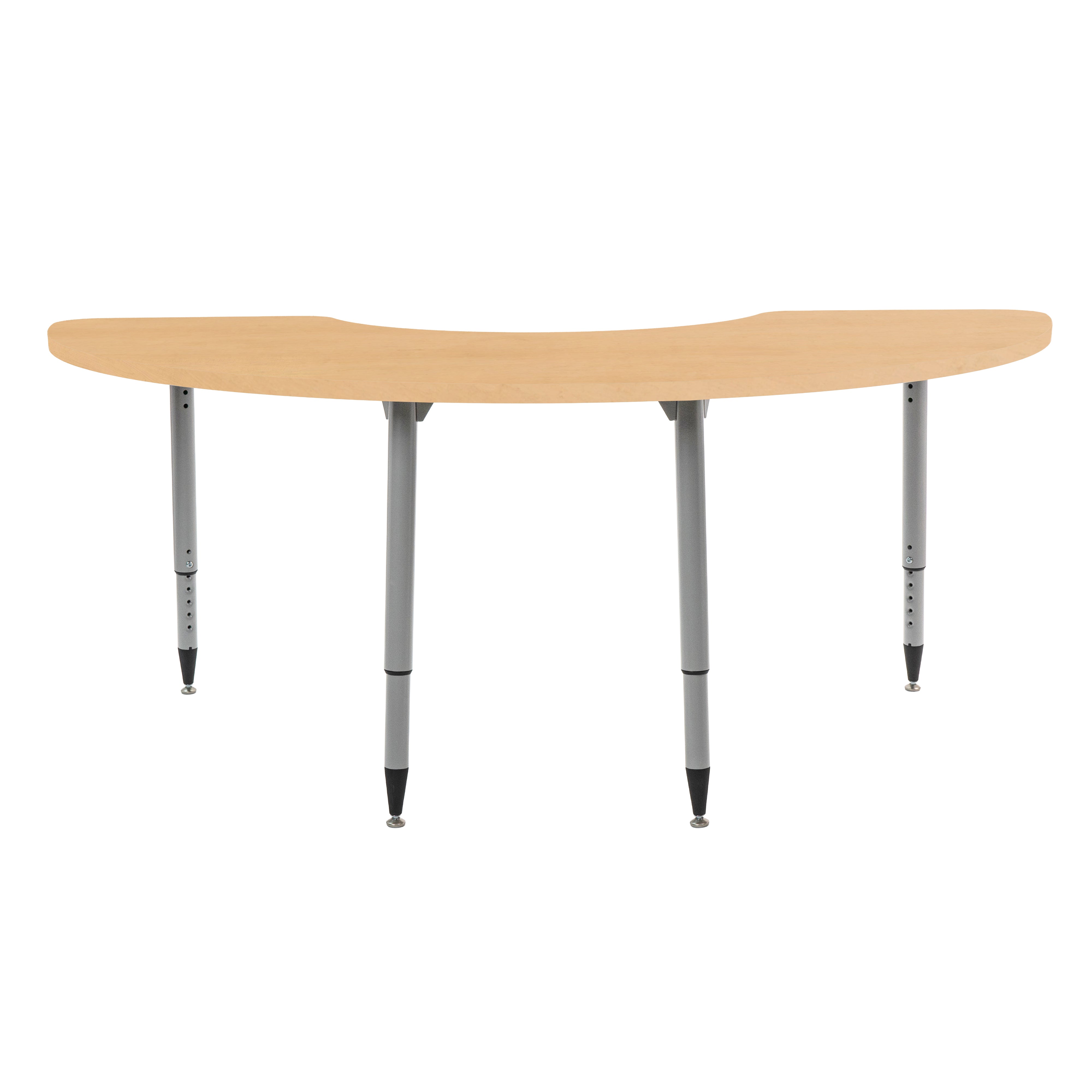 Adapte 36" x 72" Half Moon Woodgrain Activity Table with Adjustable Tapered Legs - Maple Grain/Silver