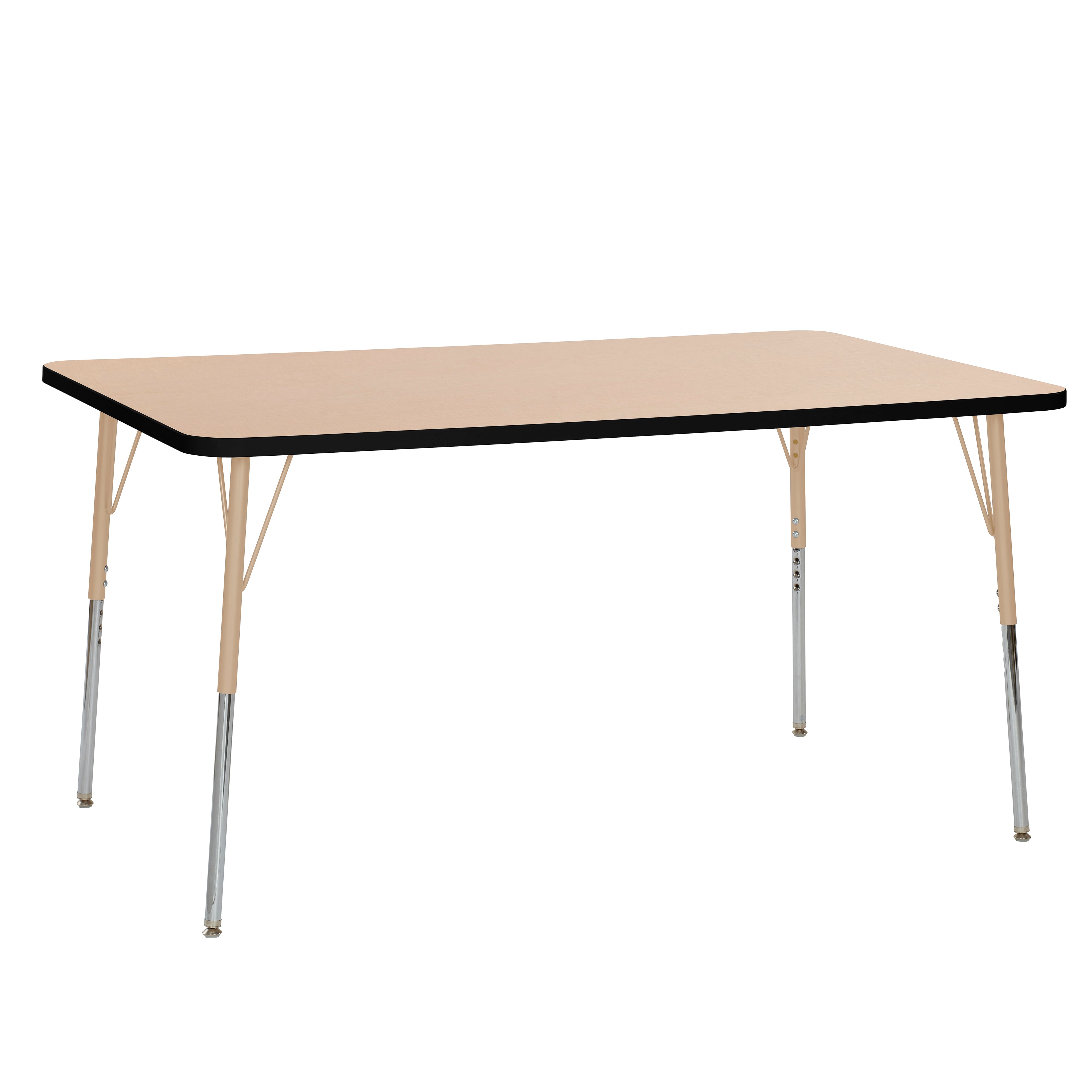 36" x 60" Rectangle T-Molding Activity Table with Adjustable Standard Swivel Glide Legs - Maple/Black/Sand