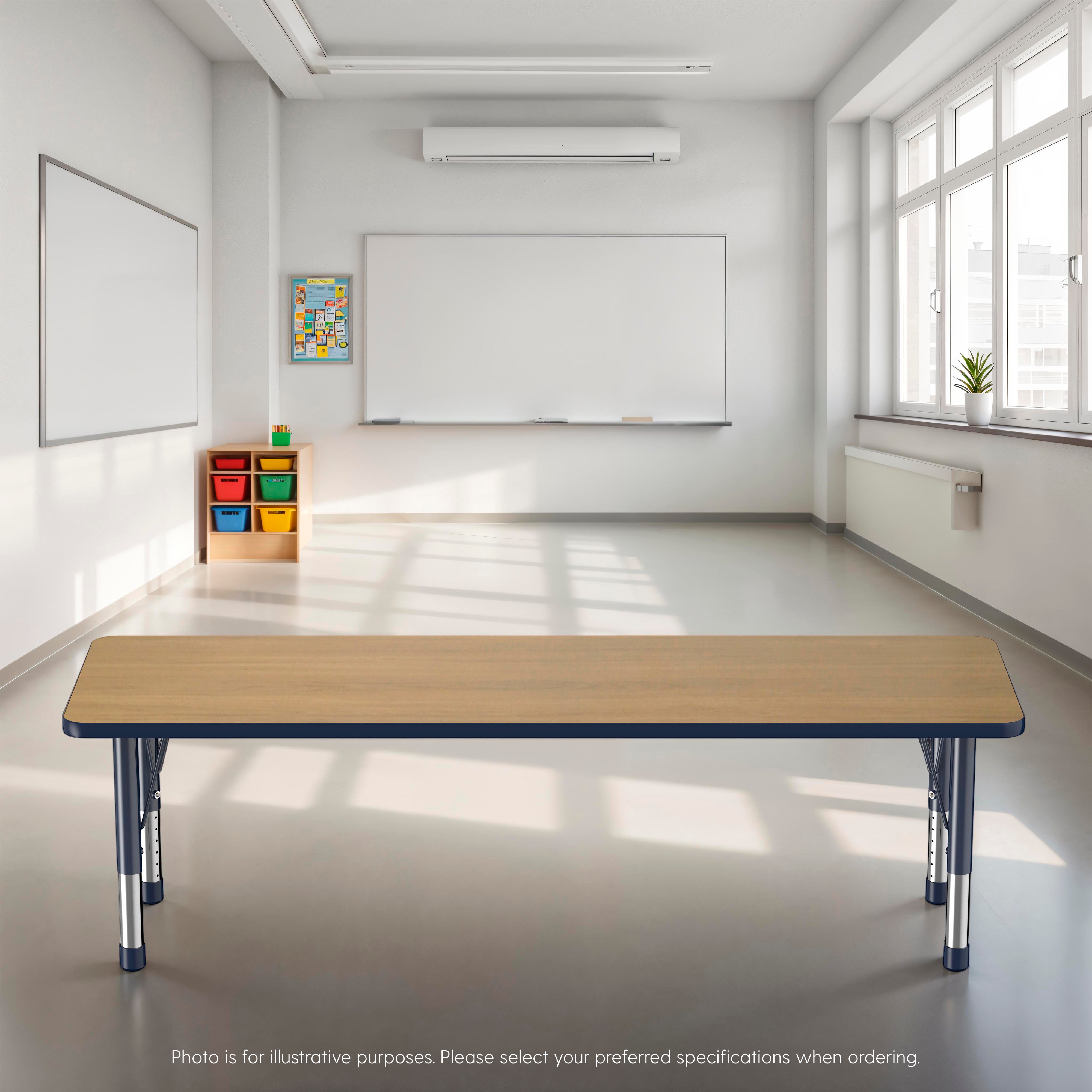 24" x 72" Rectangle T-Molding Activity Table with Adjustable Chunky Legs - Pasadena Oak/Navy