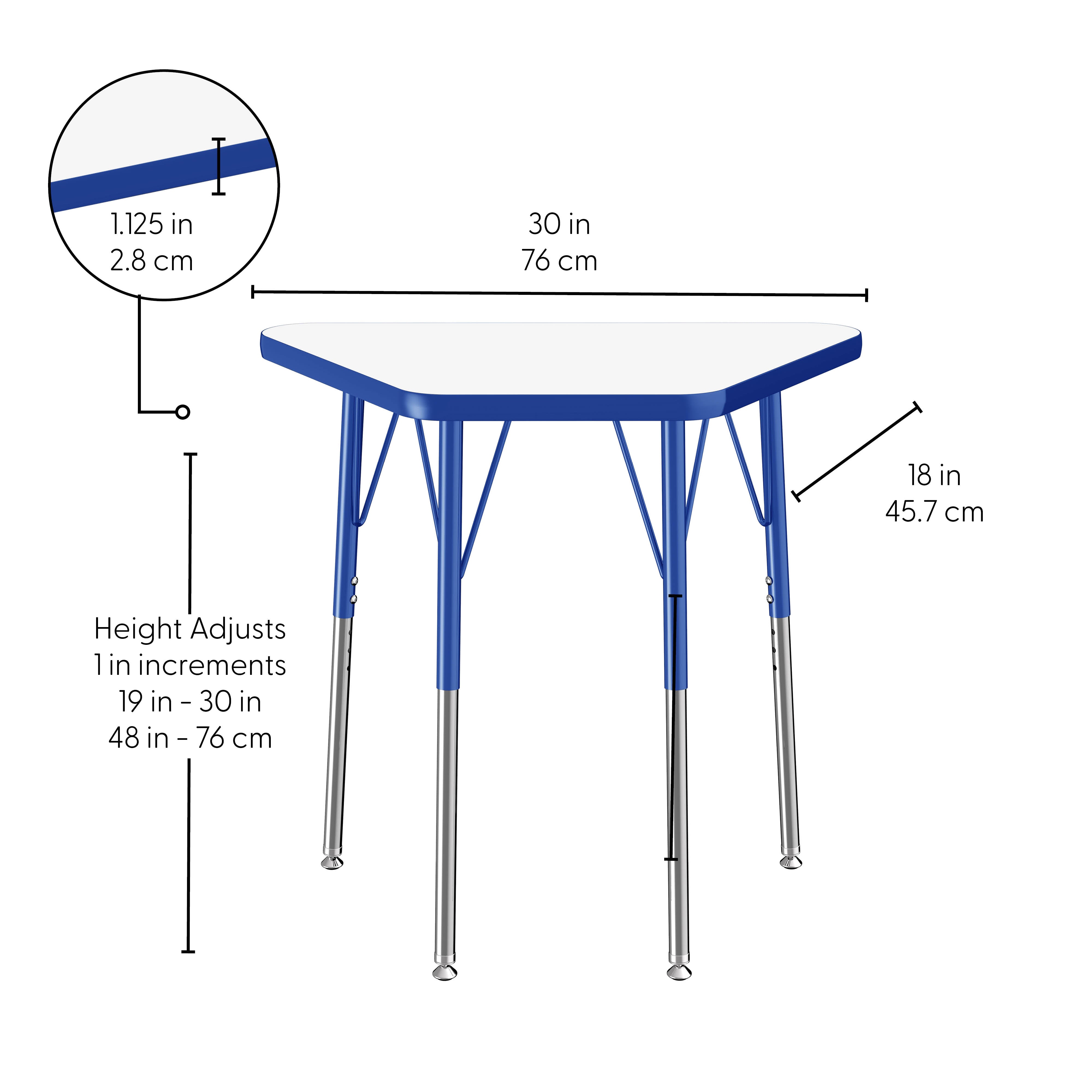 18" x 30" Trapezoid Dry-Erase Activity Table with Adjustable Standard Swivel Glide Legs - Whiteboard/Blue
