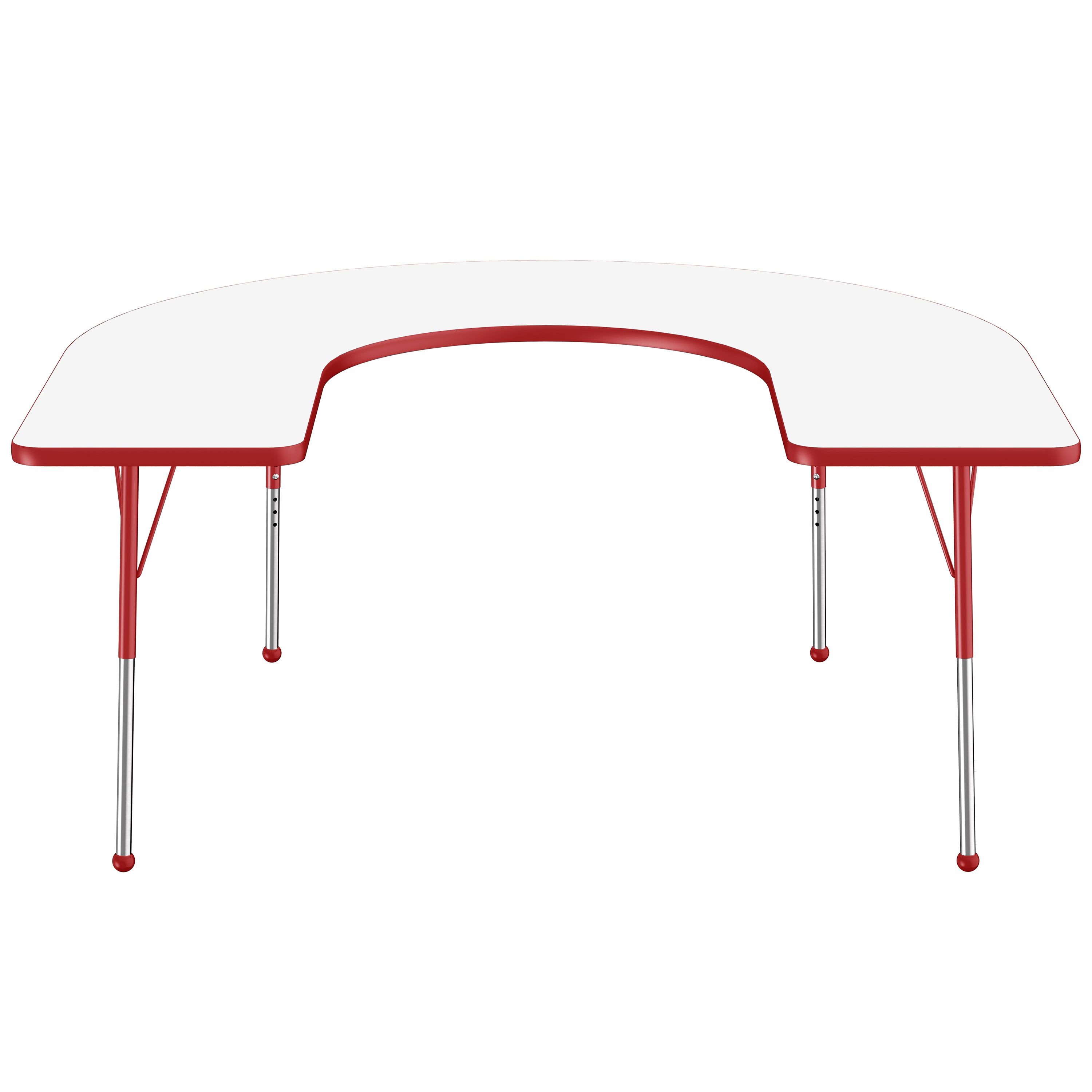 60" x 66" Horseshoe Dry-Erase Activity Table with Adjustable Standard Ball Glide Legs - Whiteboard/Red