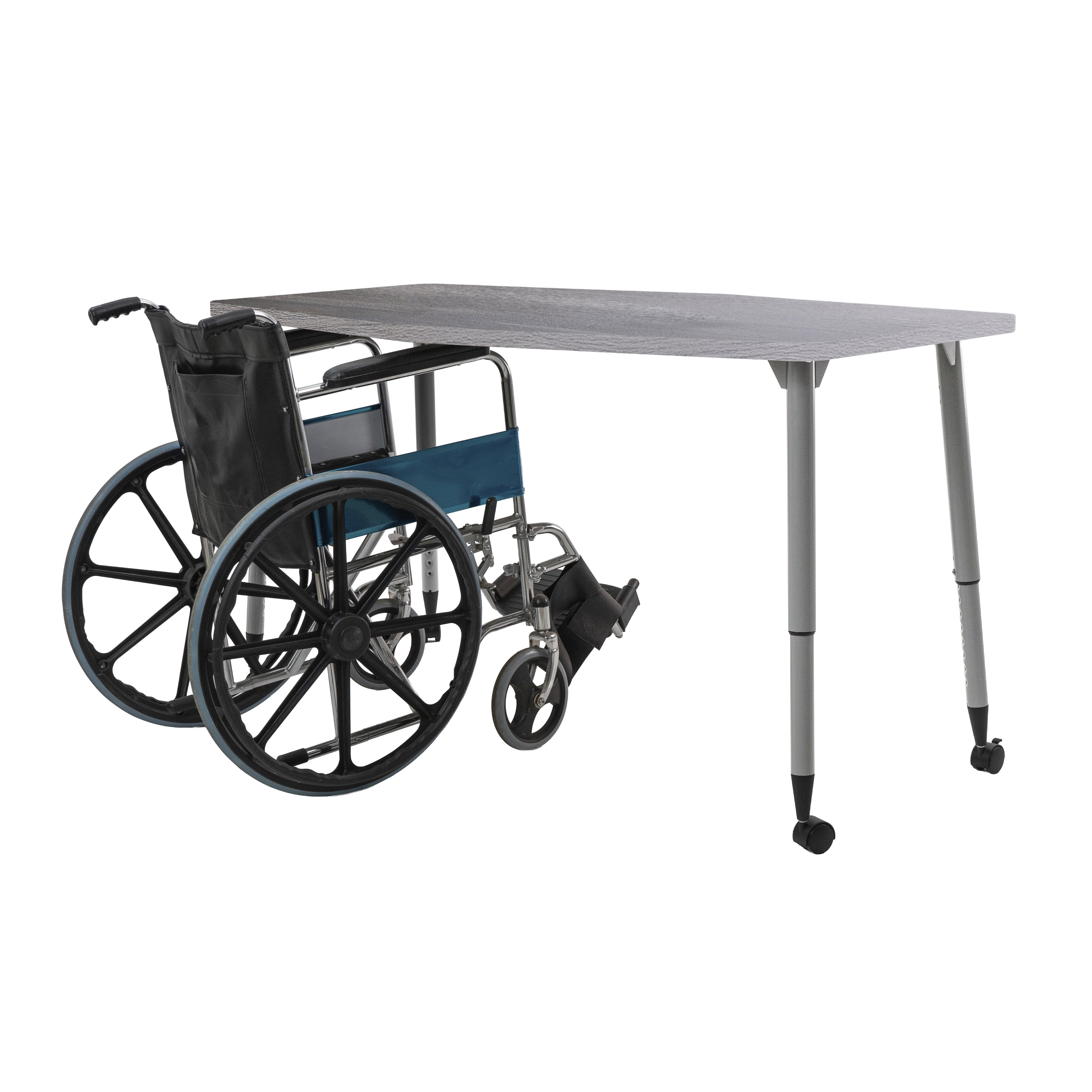 Adapte 34" x 60" Long Hexagon Woodgrain Activity Table with Adjustable Tapered Legs - Gray Wood/Silver