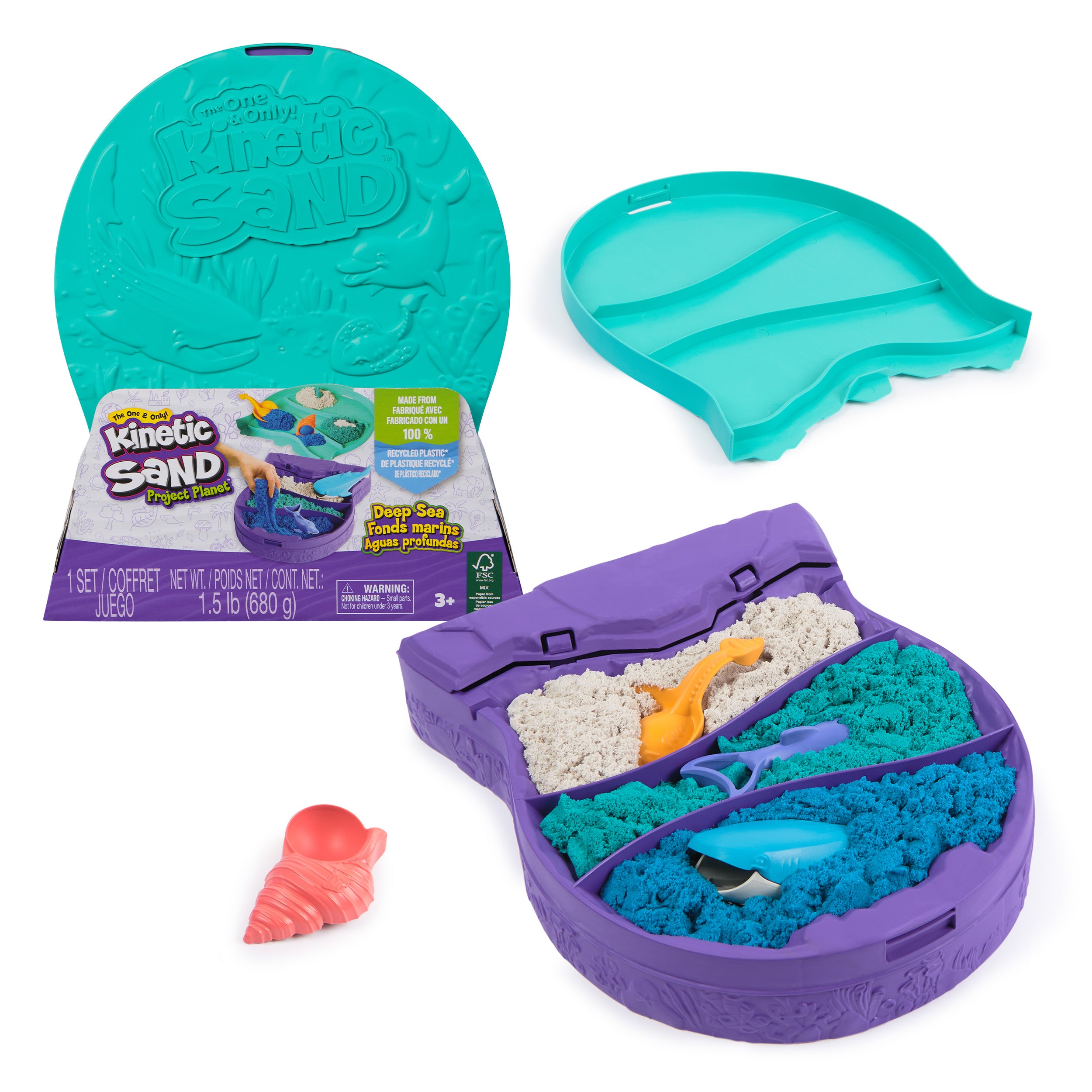 Kinetic Sand, Project Planet Deep Sea with 24oz Play Sand & Sea Creature Tools, Sustainably Minded Eco Friendly Materials, Sensory Toys for Kids