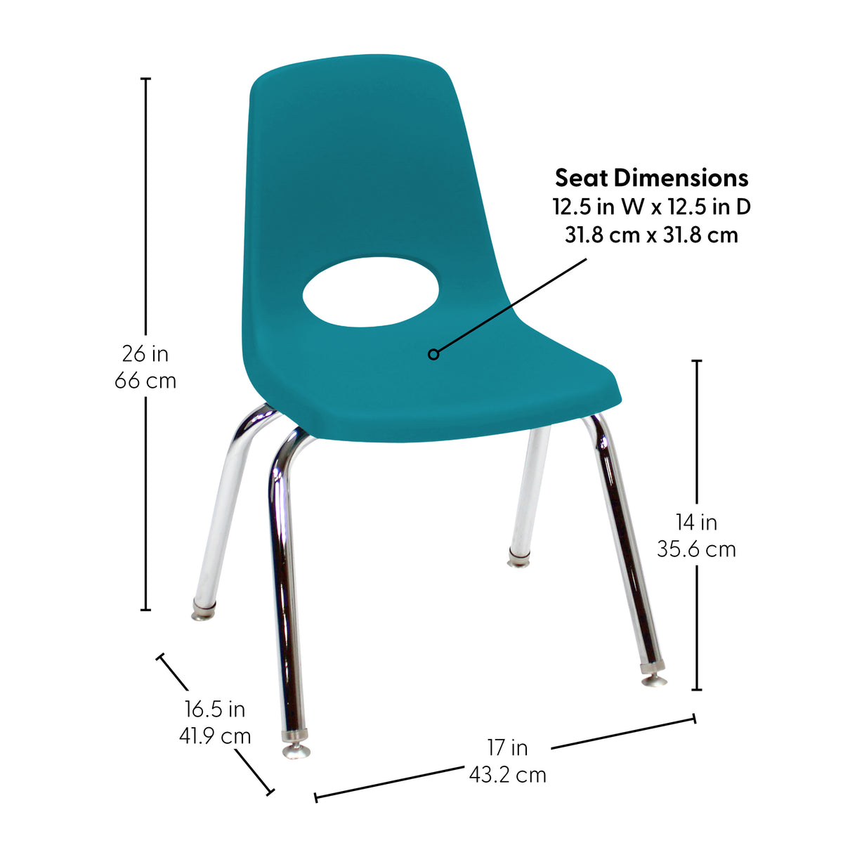 14" Stack Chair with Swivel Glides, 84-Pack/Pallet - Teal