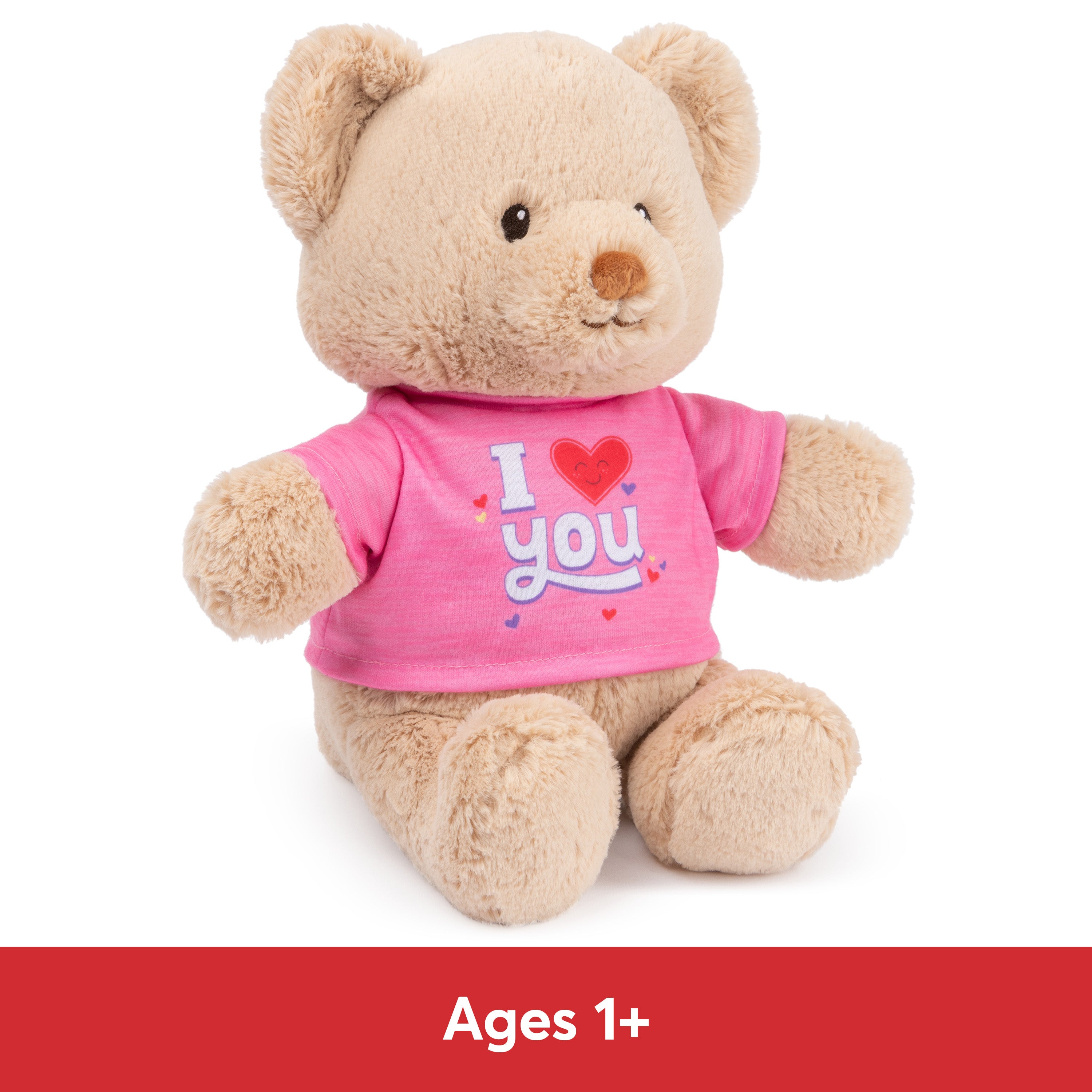GUND “I Love You” Sustainable Message Bear with Pink T-Shirt, Teddy Bear Made from 100% Recycled Materials for Ages 1 and Up, Tan, 12”