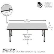 36" x 60" Rectangle T-Molding Activity Table with Adjustable Chunky Legs - Gray/Black