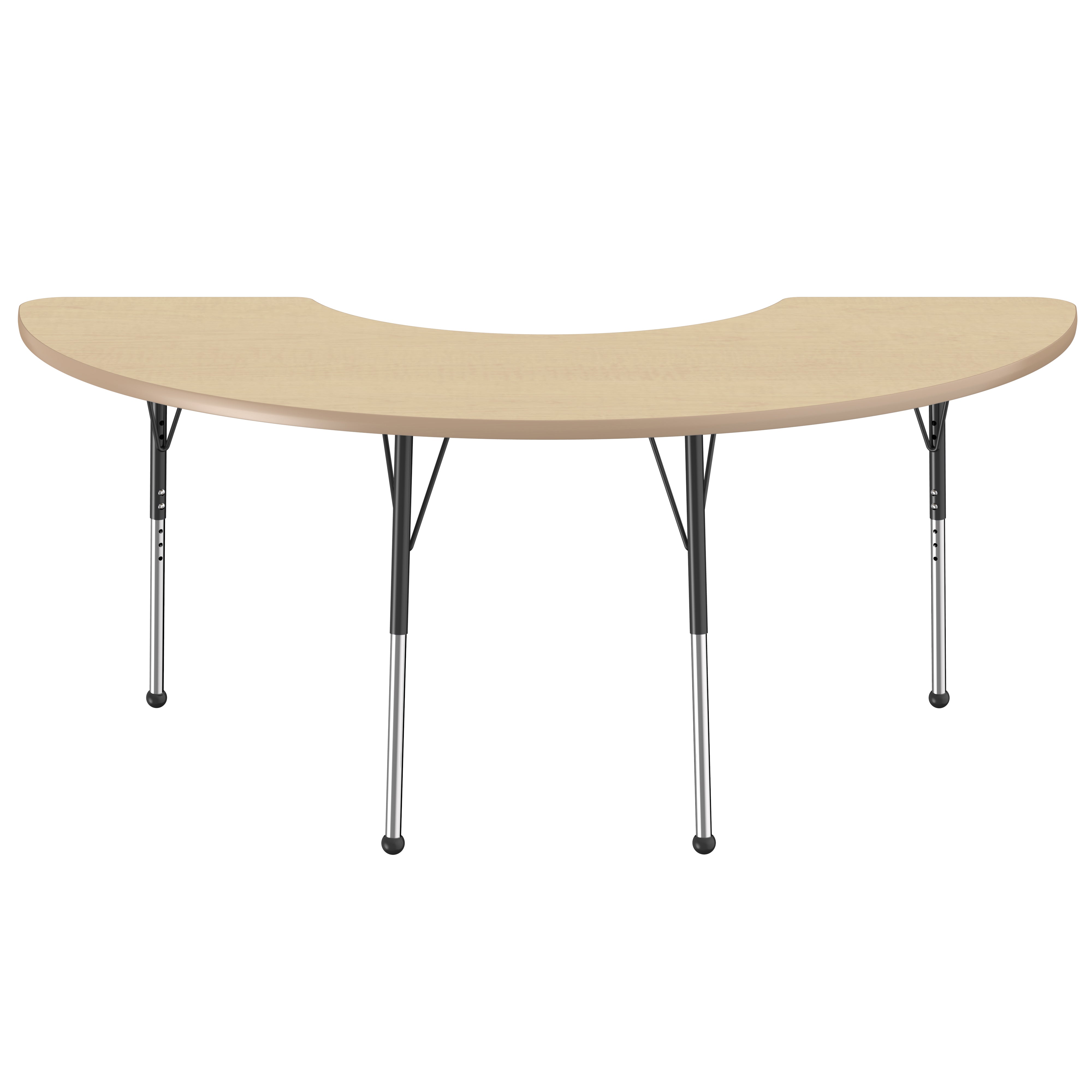 36" x 72" Half Moon Thermofused Activity Table with Adjustable Standard Ball Glide Legs - Maple/Maple/Black