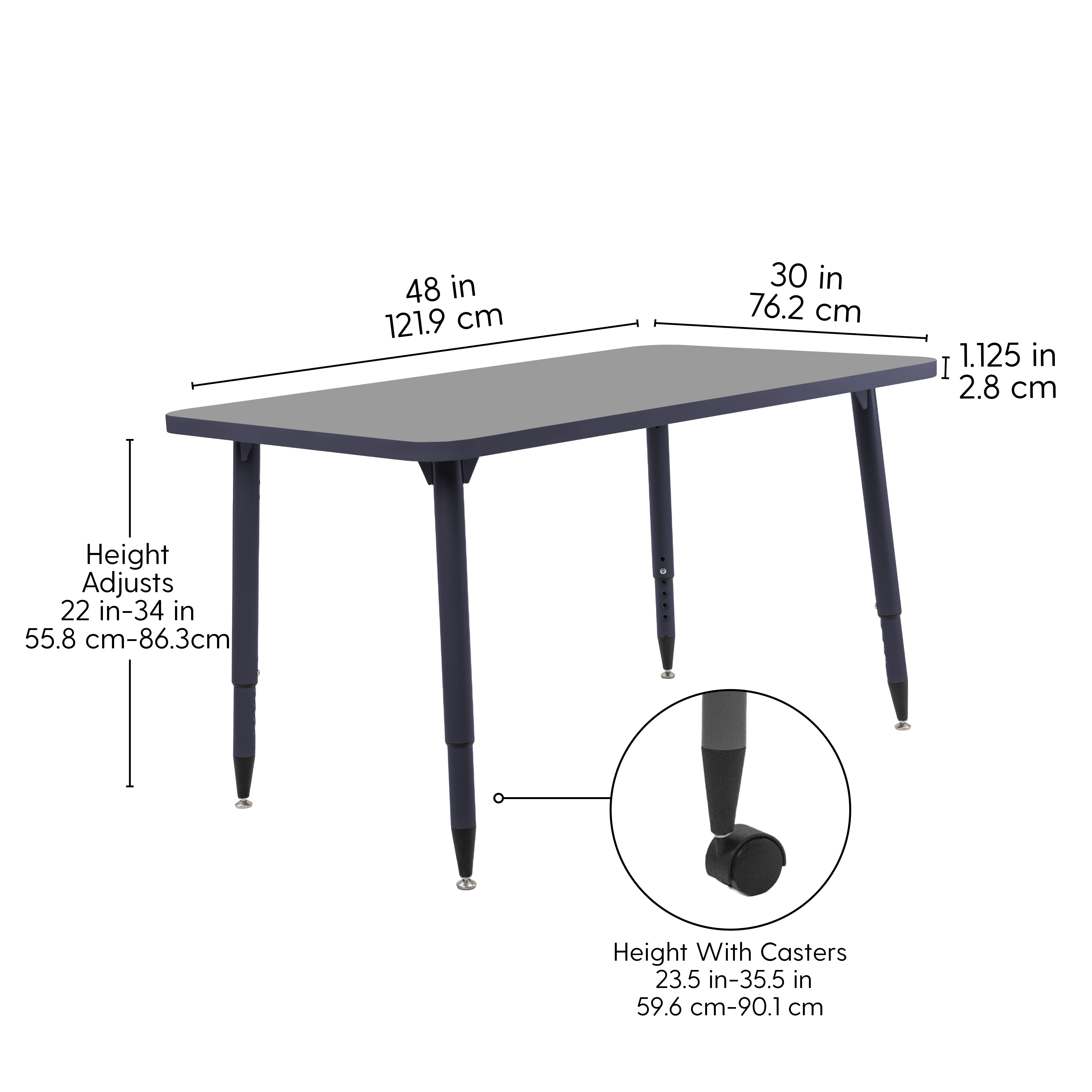 Adapte 30" x 48" Rectangle Thermofused Activity Table with Adjustable Tapered Legs - North Sea/Navy