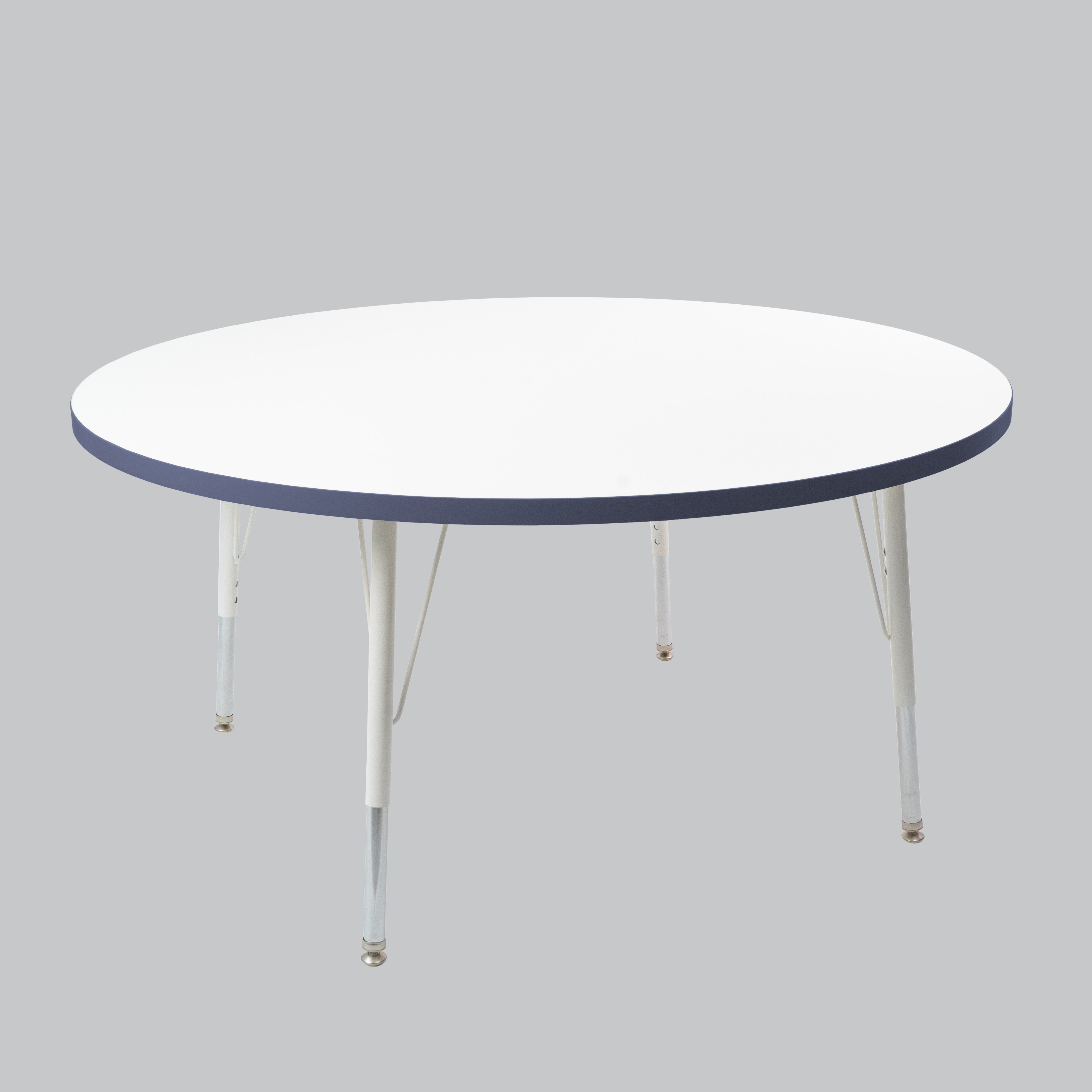 48" Round Thermofused Activity Table with Adjustable Standard Swivel Glide Legs - White/Navy/White