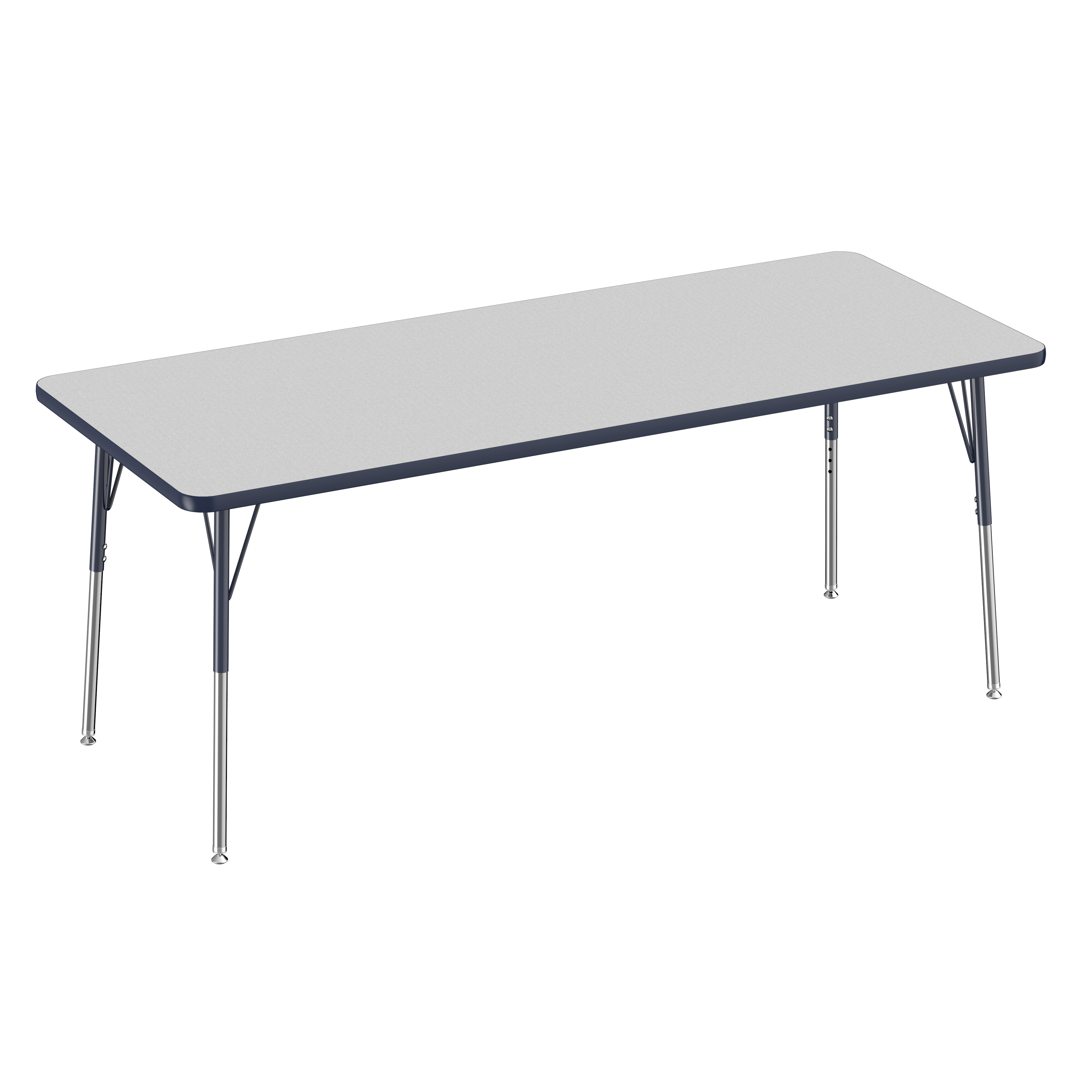 30" x 72" Rectangle T-Molding Activity Table with Adjustable Standard Swivel Glide Legs - Gray/Navy