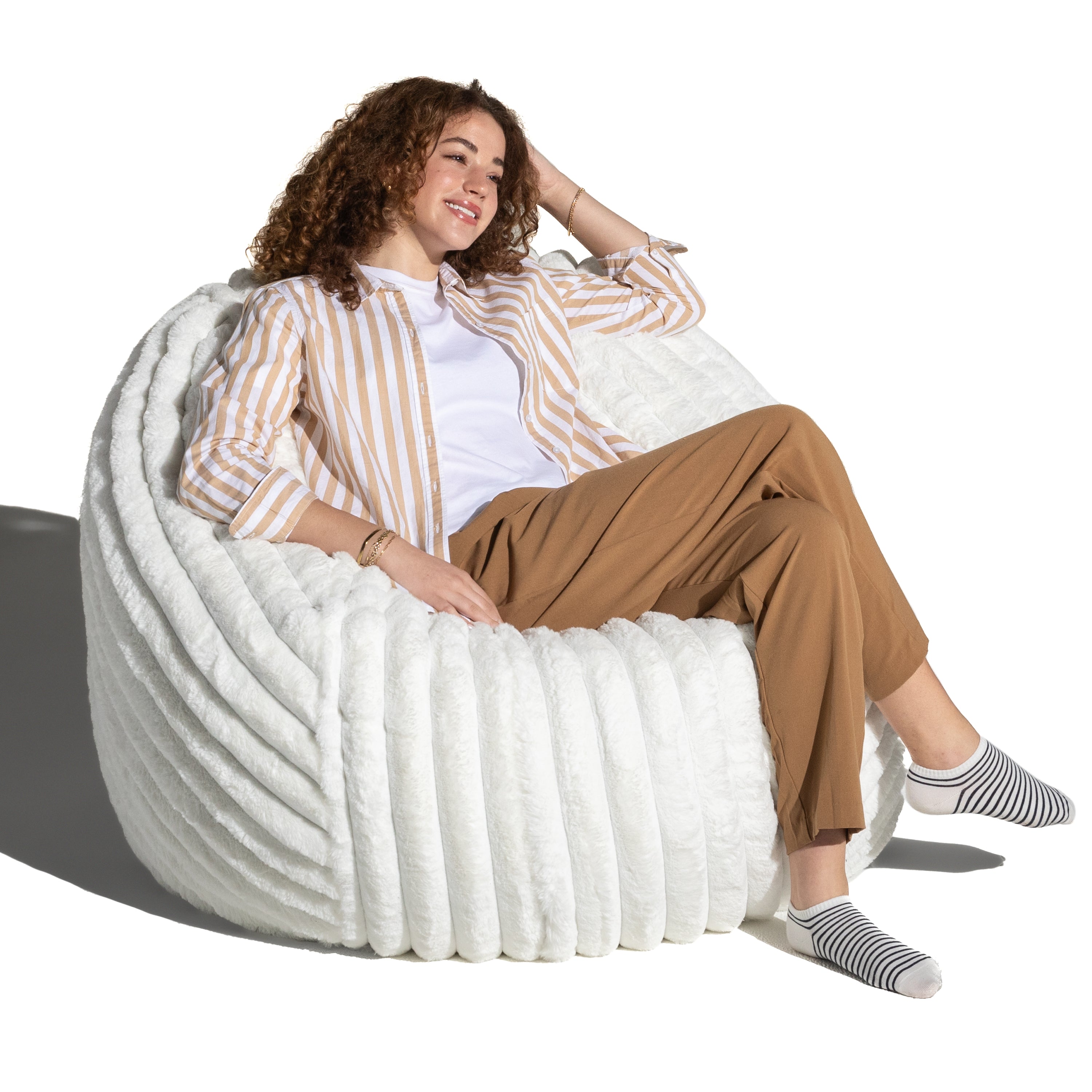 Jaxx Saxx 4ft - Large Round Bean Bag for Adults - Made in the USA - Luxuriously Soft Plush Faux Fur, Ivory