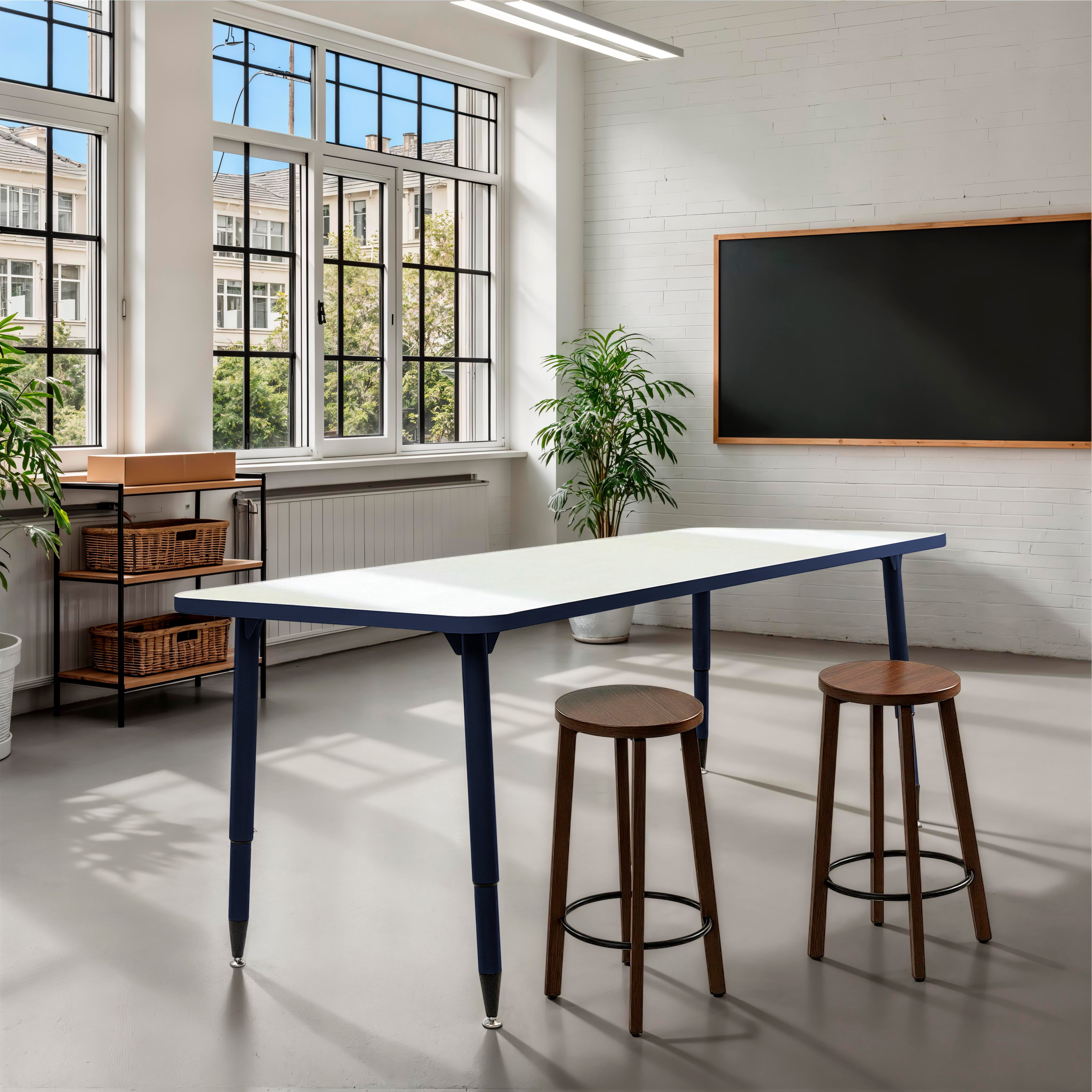 Adapte 30" x 72" Rectangle Dry-Erase Thermofused Activity Table with Adjustable Tapered Legs - Whiteboard/Navy