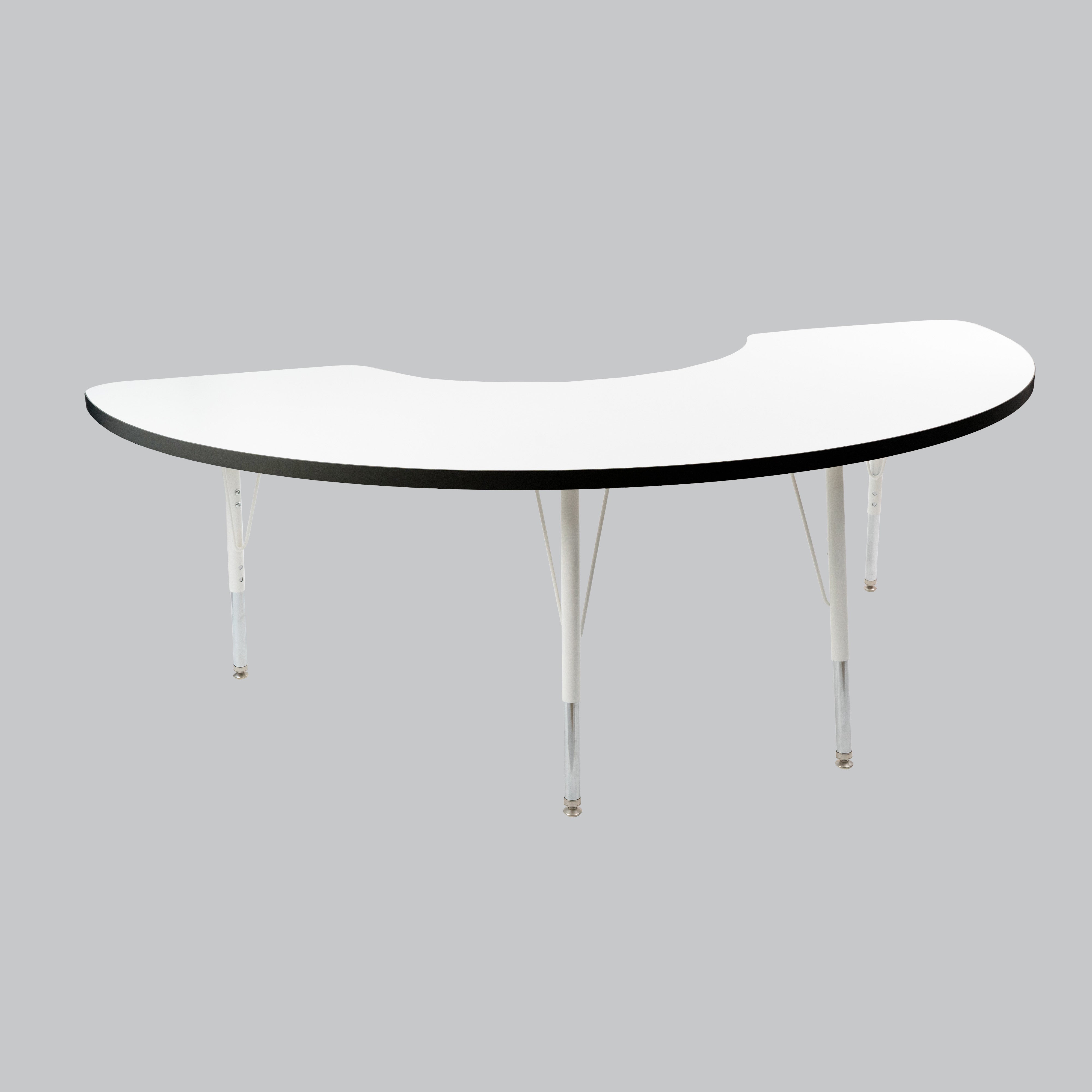 36" x 72" Half Moon Thermofused Activity Table with Adjustable Standard Swivel Glide Legs - White/Black/White