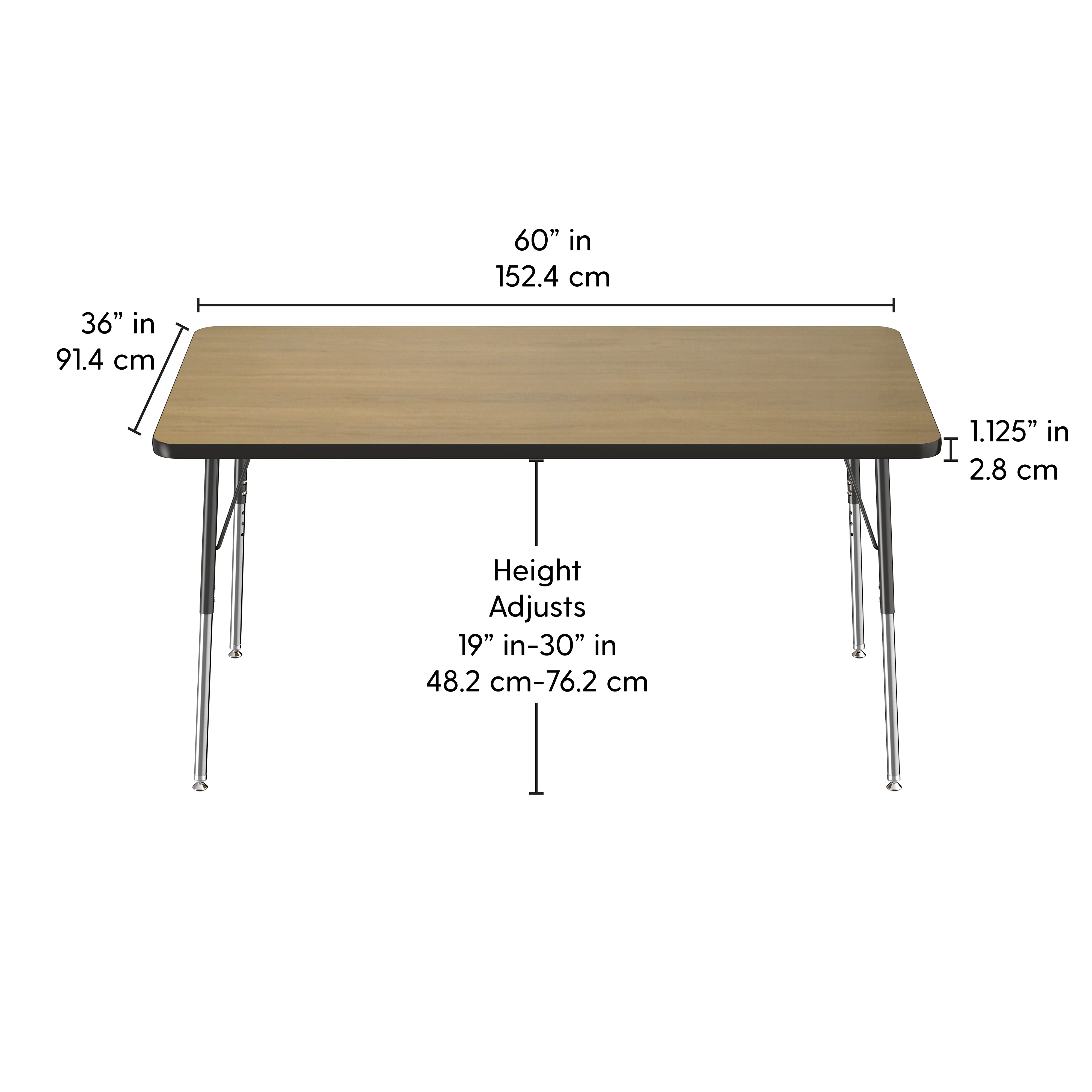 36" x 60" Rectangle T-Molding Activity Table with Adjustable Standard Swivel Glide Legs - Pasadena Oak/Black