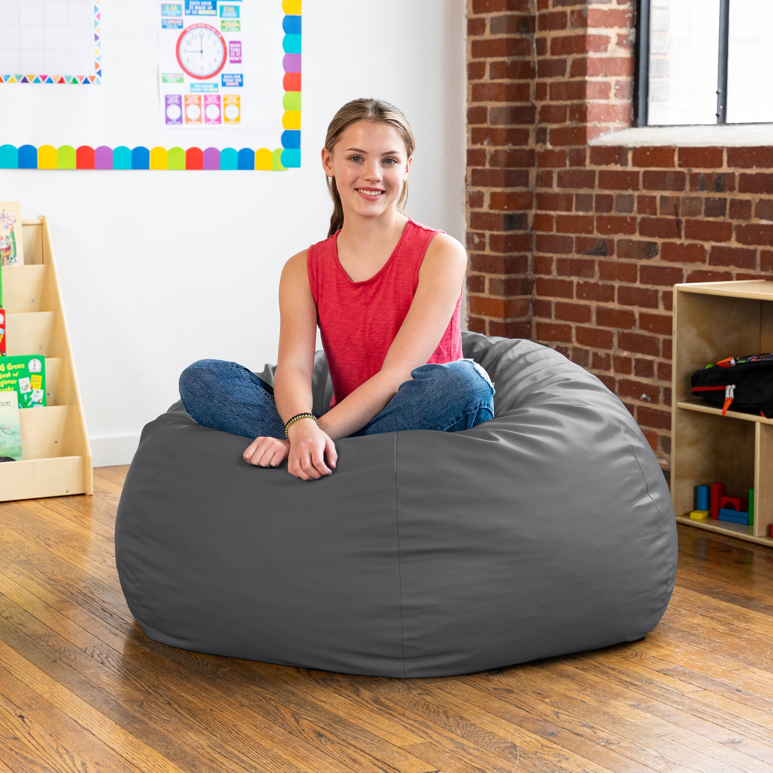 Jaxx Gumdrop Commercial Grade Bean Bag for Educational Environments, Large Size - Premium Vinyl - Charcoal