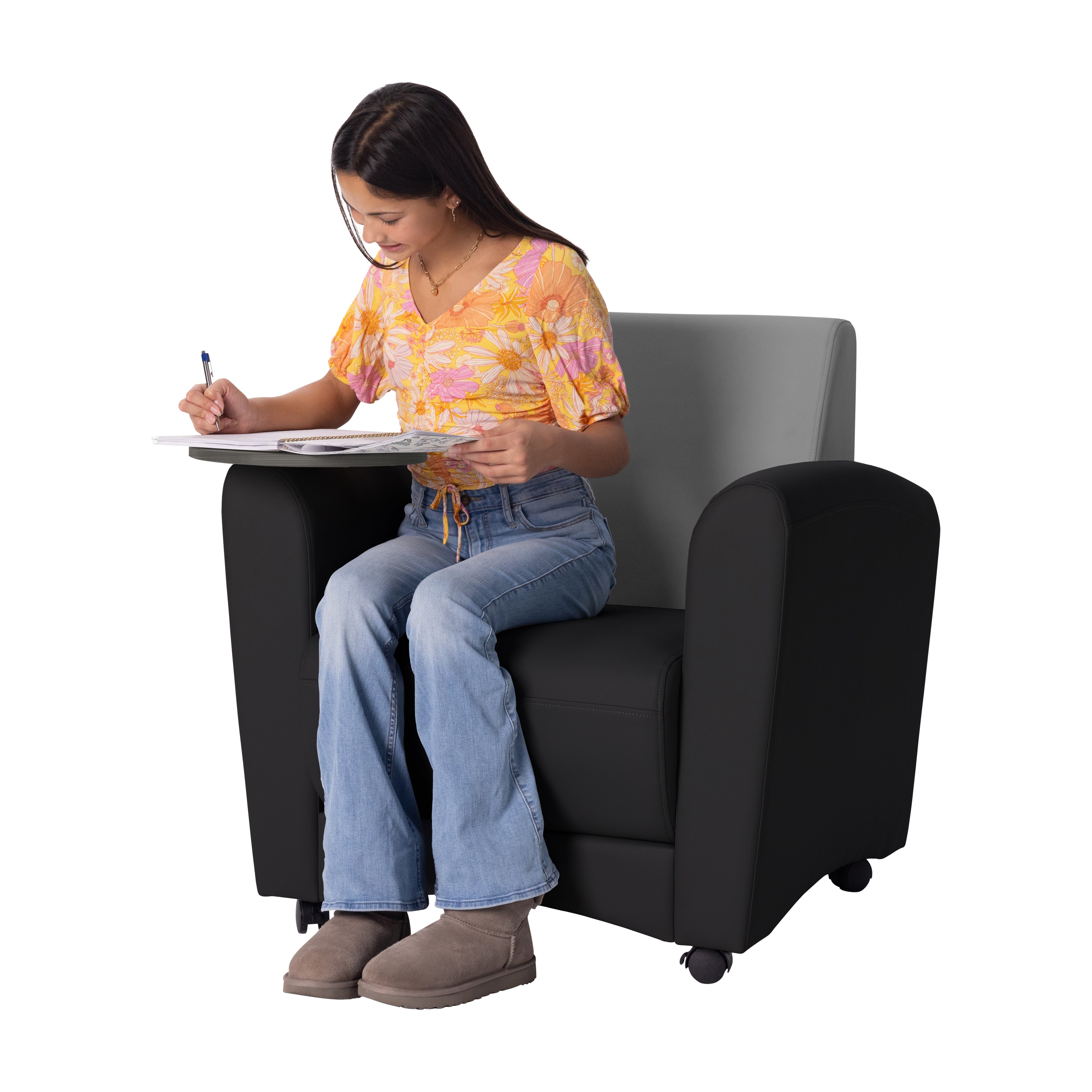 Pro Series Upholstered Common Area Chair with Tablet - Black/Gray/Cosmic Strandz
