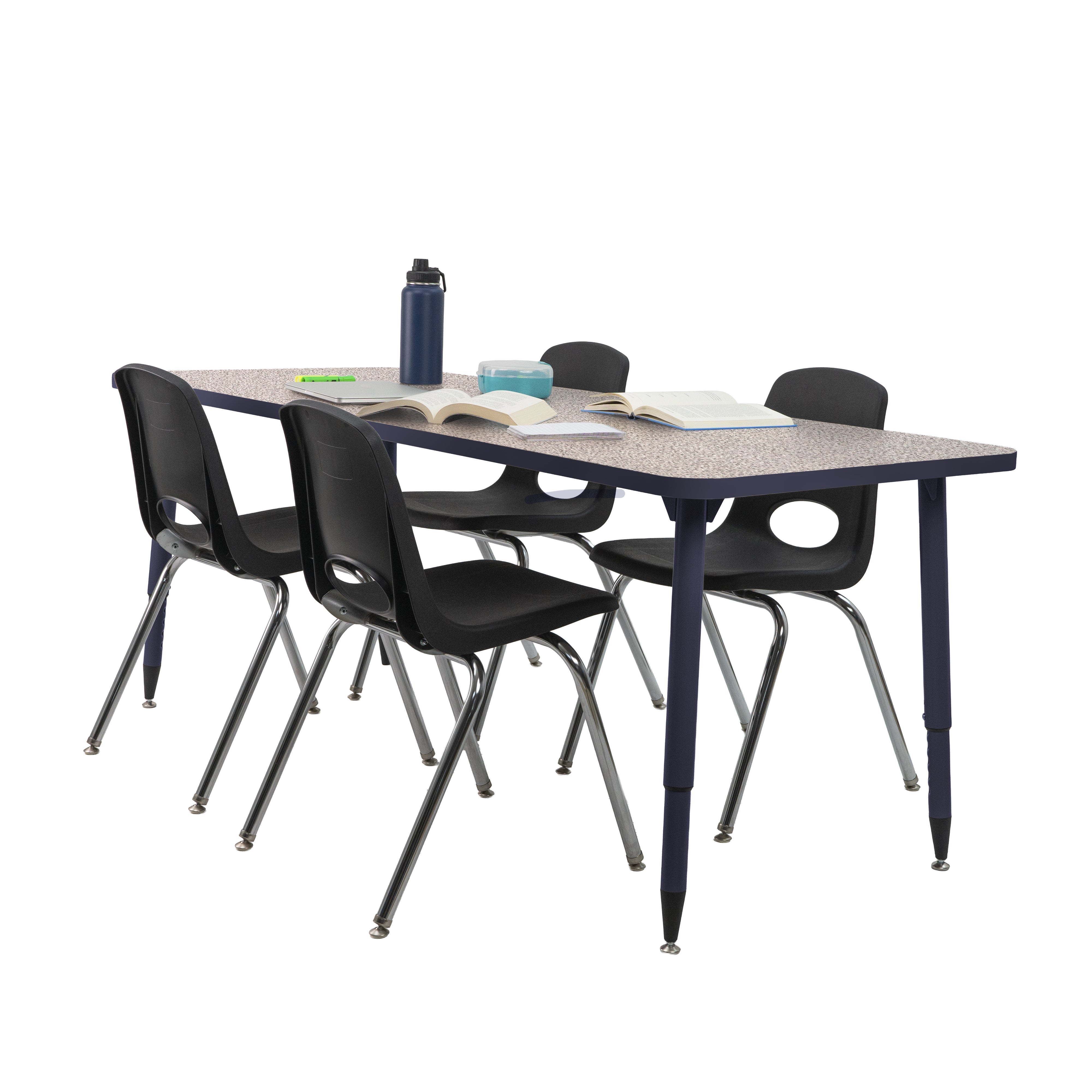 Adapte 34" x 60" Long Hexagon Thermofused Activity Table with Adjustable Tapered Legs - Gray/Navy