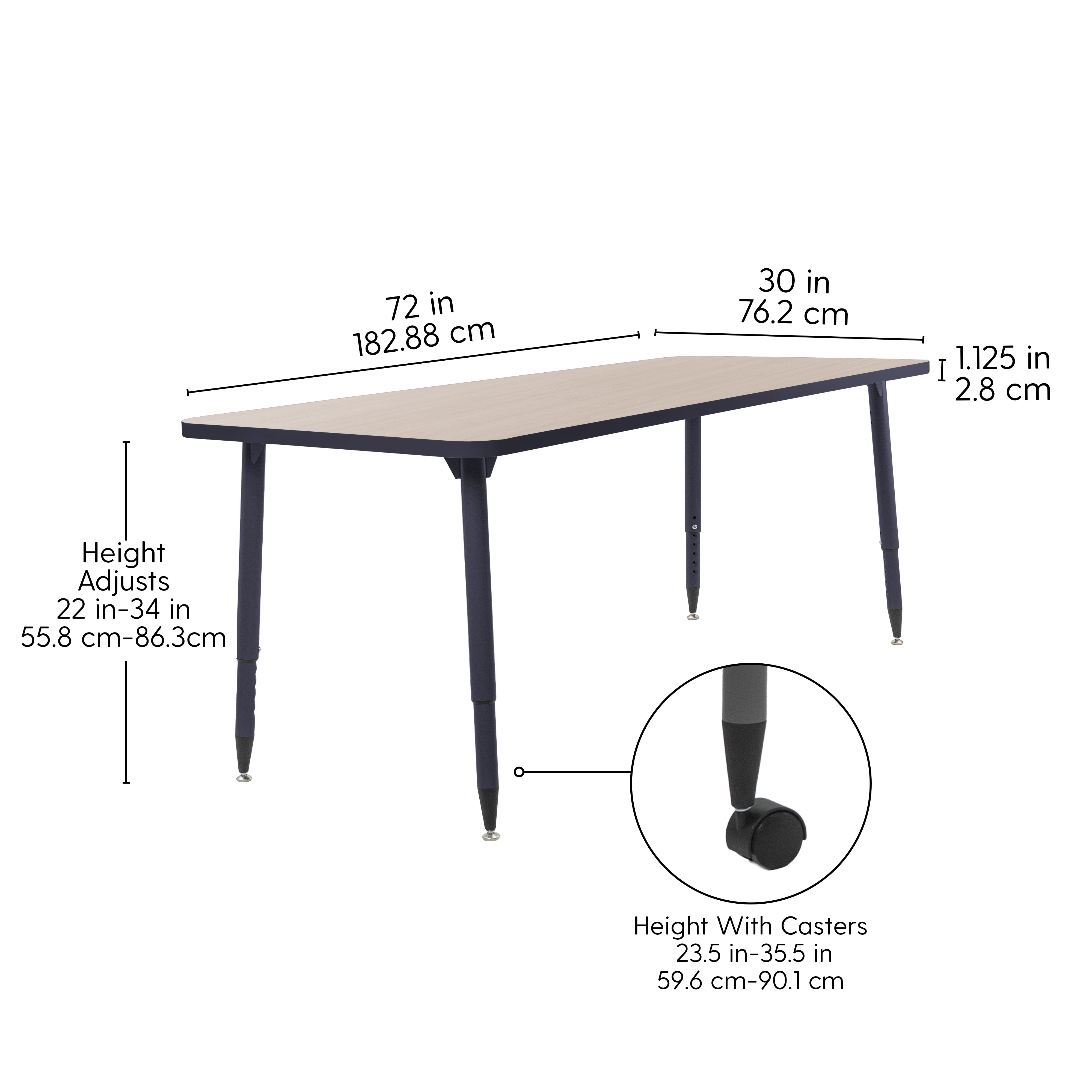 Adapte 30" x 72" Rectangle Activity Table with Adjustable Tapered Legs - Asian Sand/Navy