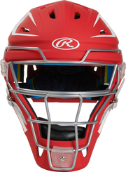 Rawlings Mach Matte 2-Tone Hockey Style Senior Catchers Helmet - Scarlet/White
