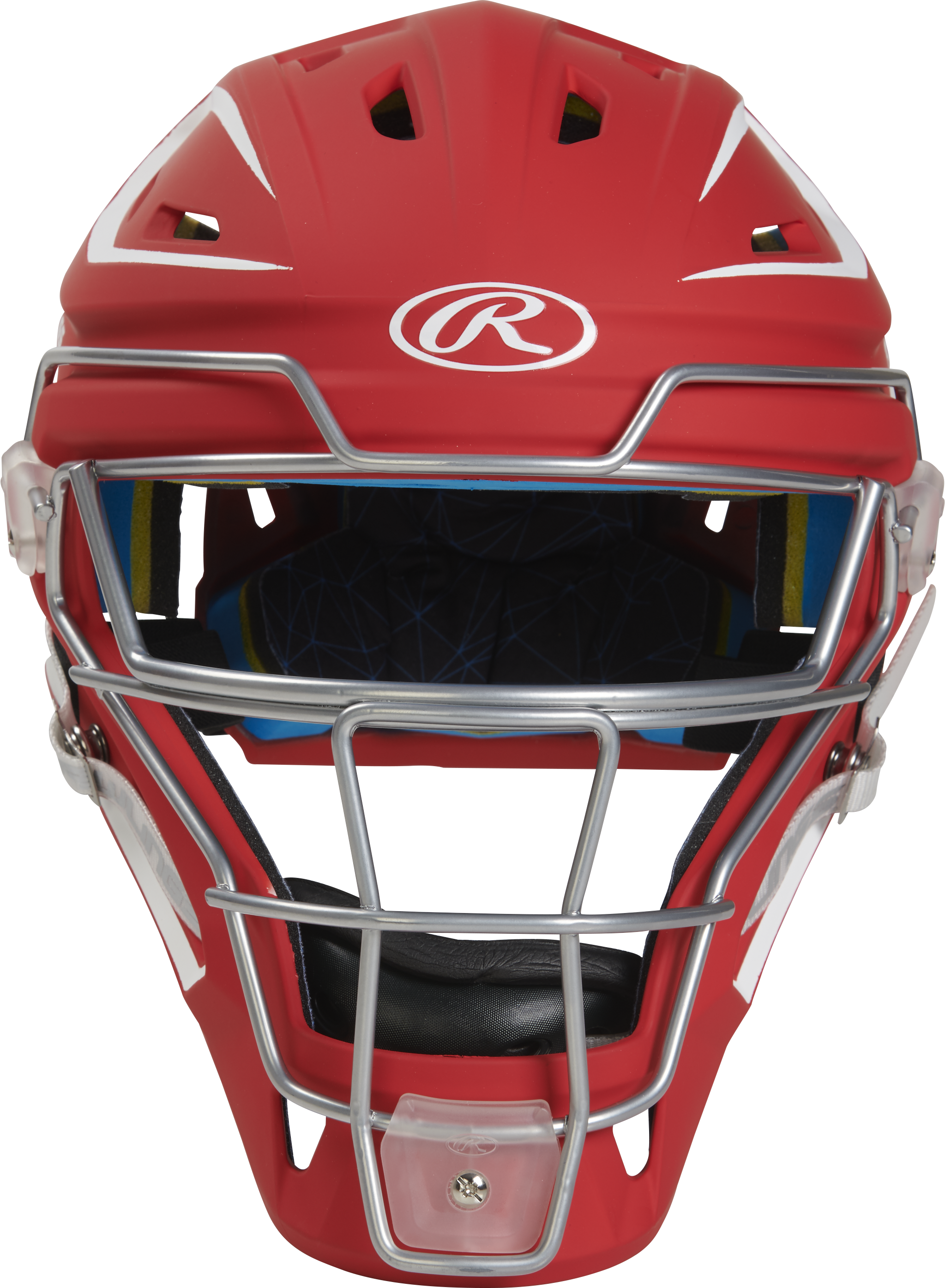 Rawlings Mach Matte 2-Tone Hockey Style Senior Catchers Helmet - Scarlet/White