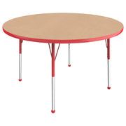 48" Round T-Molding Activity Table with Adjustable Standard Ball Glide Legs - Maple/Red