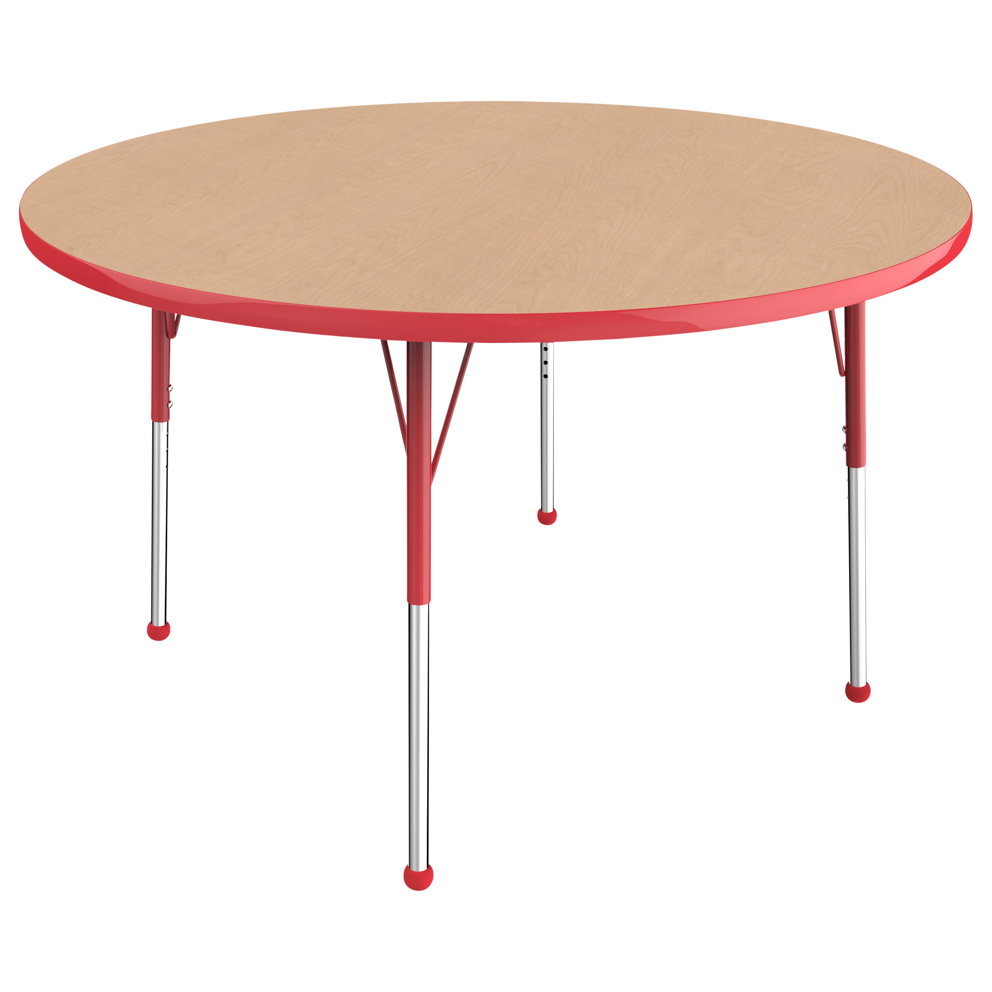 48" Round T-Molding Activity Table with Adjustable Standard Ball Glide Legs - Maple/Red